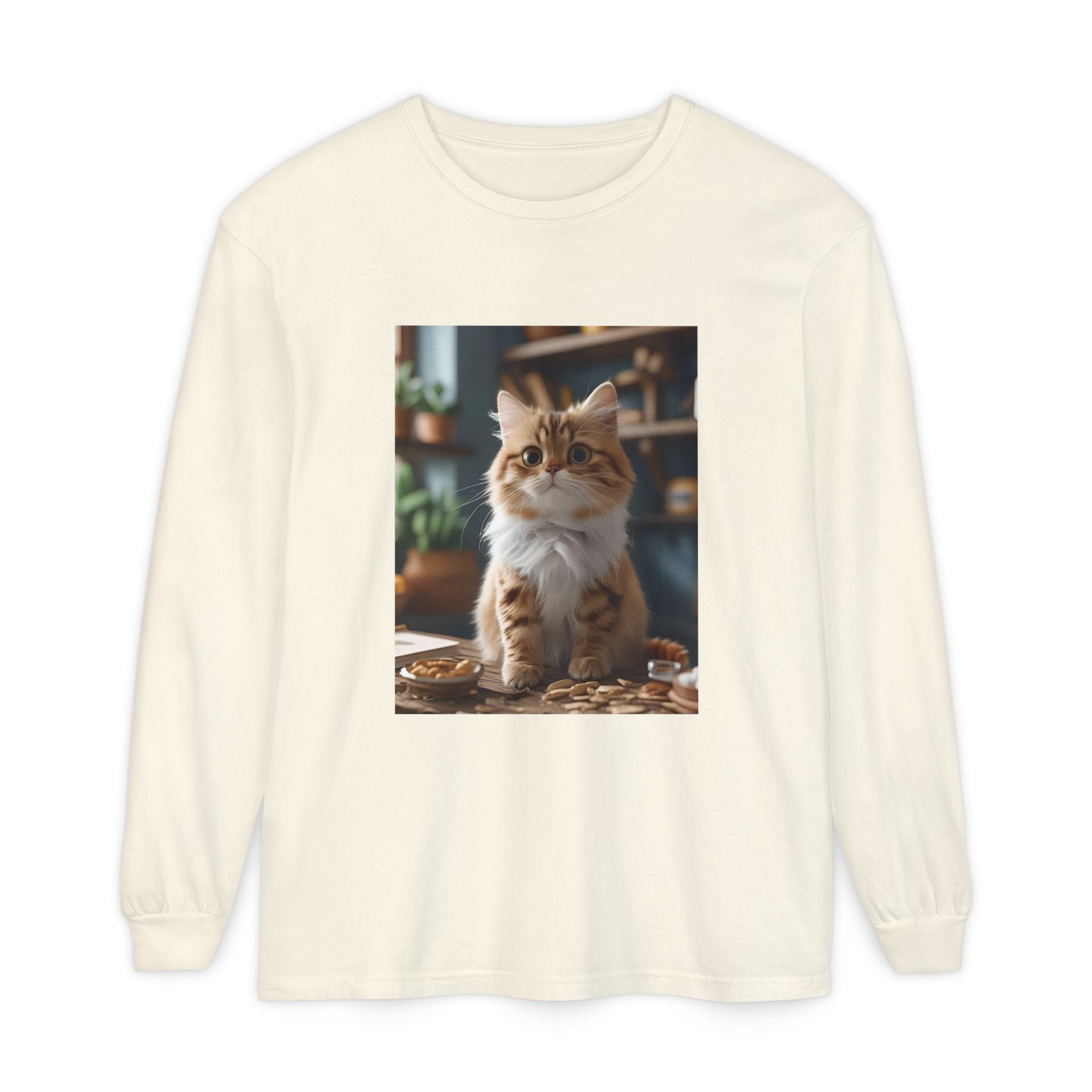 Cute Cat Unisex Garment-dyed Long Sleeve T-Shirt