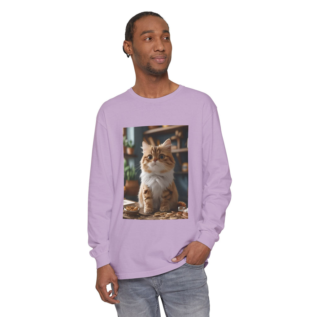 Cute Cat Unisex Garment-dyed Long Sleeve T-Shirt