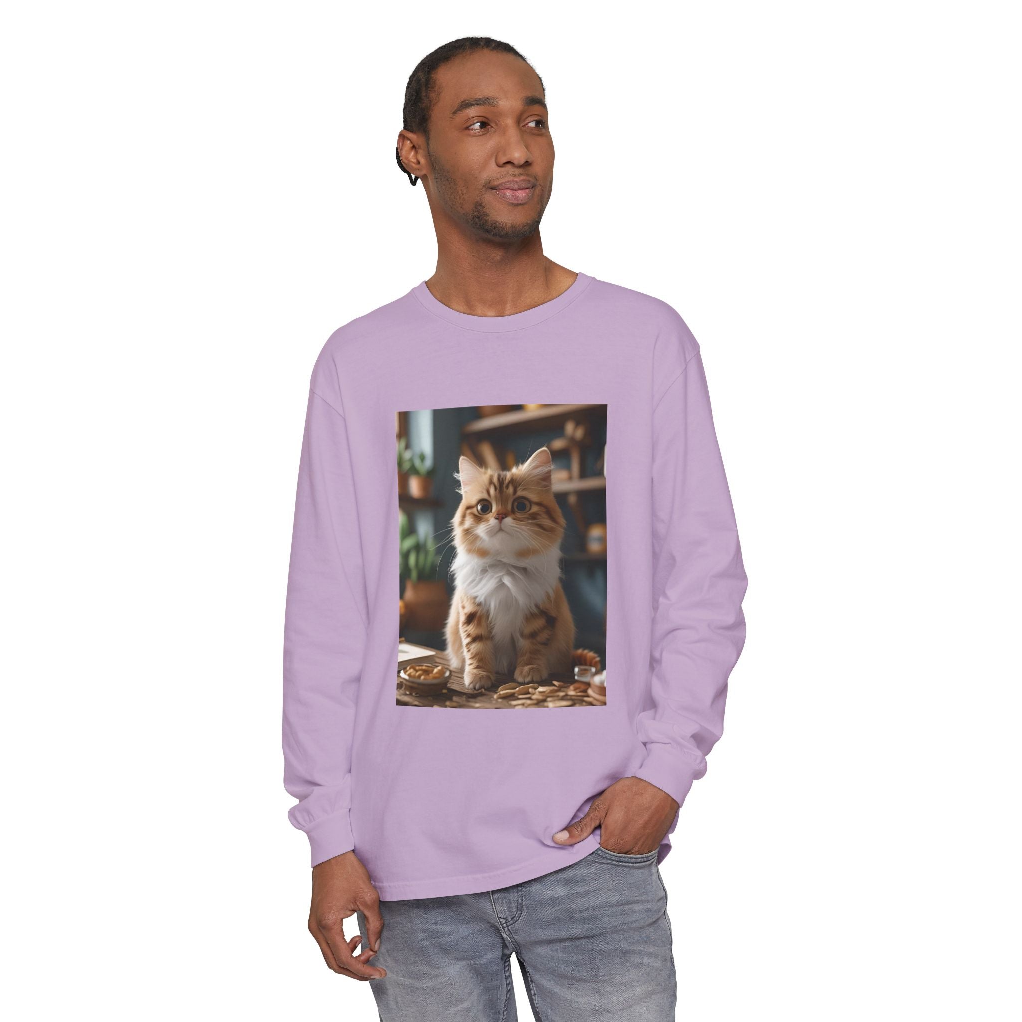 Cute Cat Unisex Garment-dyed Long Sleeve T-Shirt