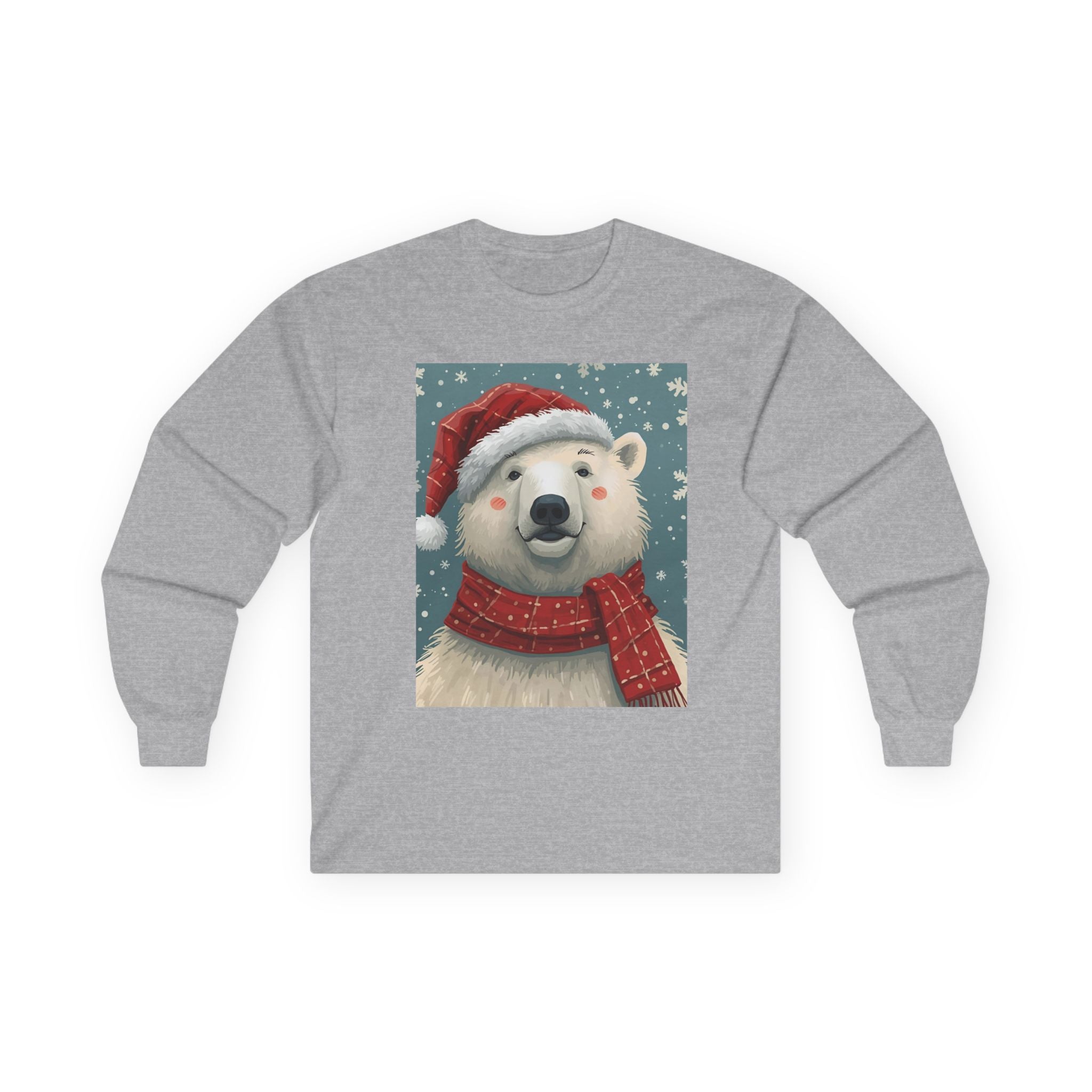 Christmas Polar Bear Long Sleeve Tee, Unisex Long Sleeve Shirt, Holiday Attire, Winter Wear, Cute Animal Apparel, Gift for Him and Her