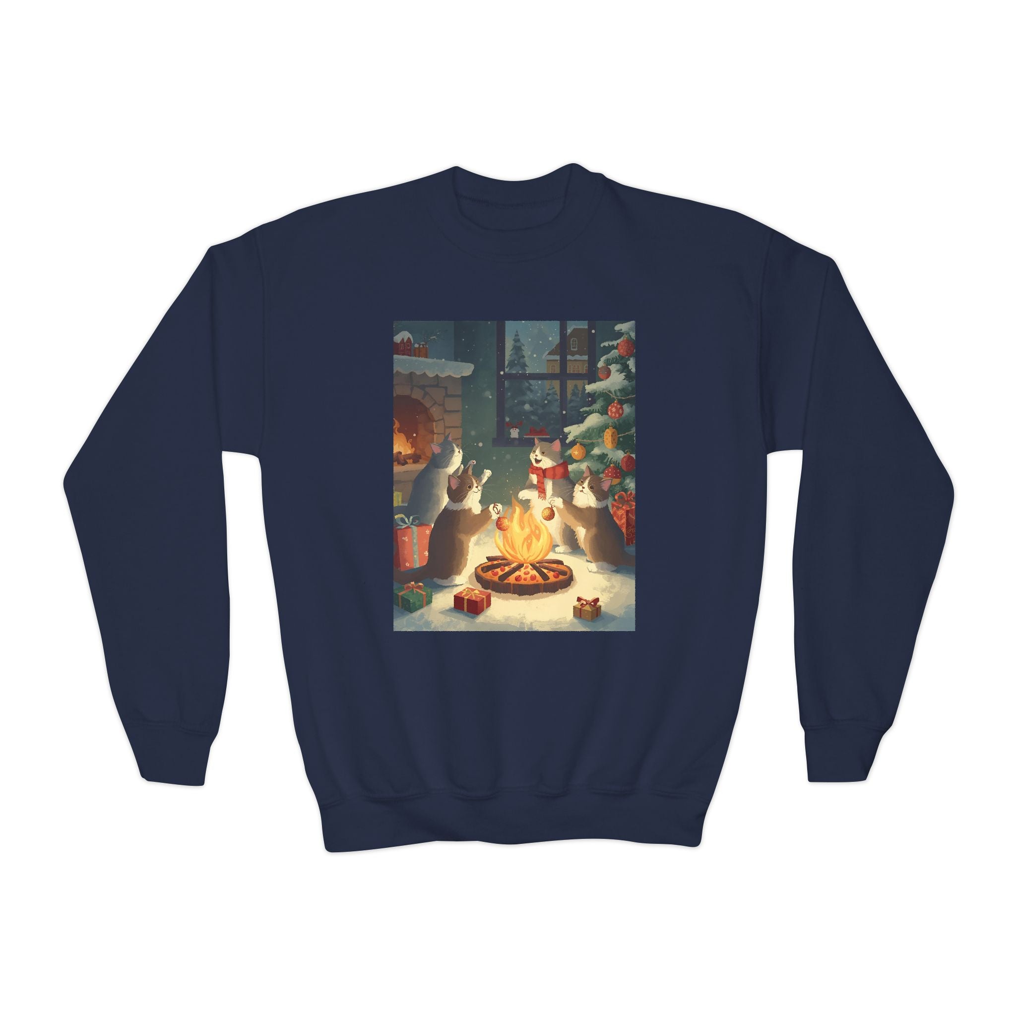 Cute Cats Christmas Youth Crewneck Sweatshirt