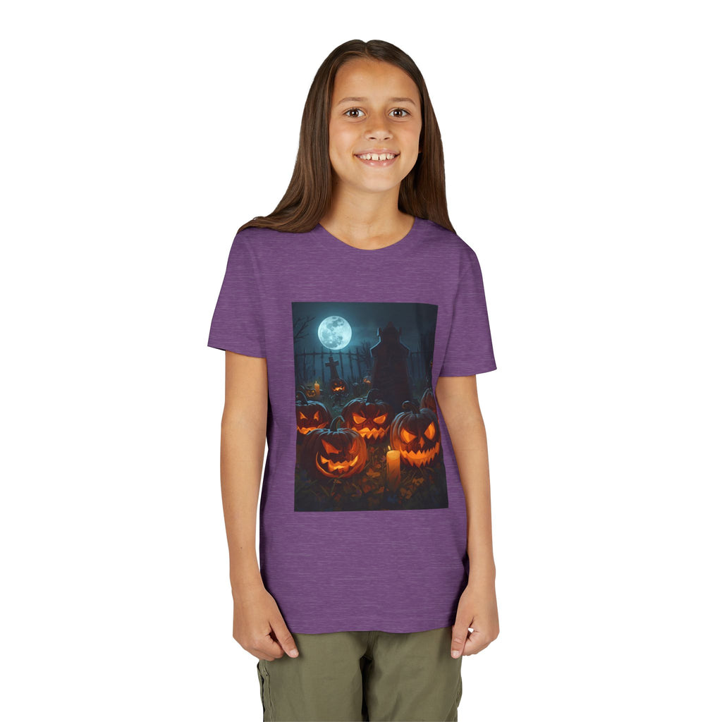 Scary Halloween Pumpkin Youth Short Sleeve Tee, Cute Halloween Shirt, Kids Costume Top, Spooky Tees, Trick or Treat Shirt