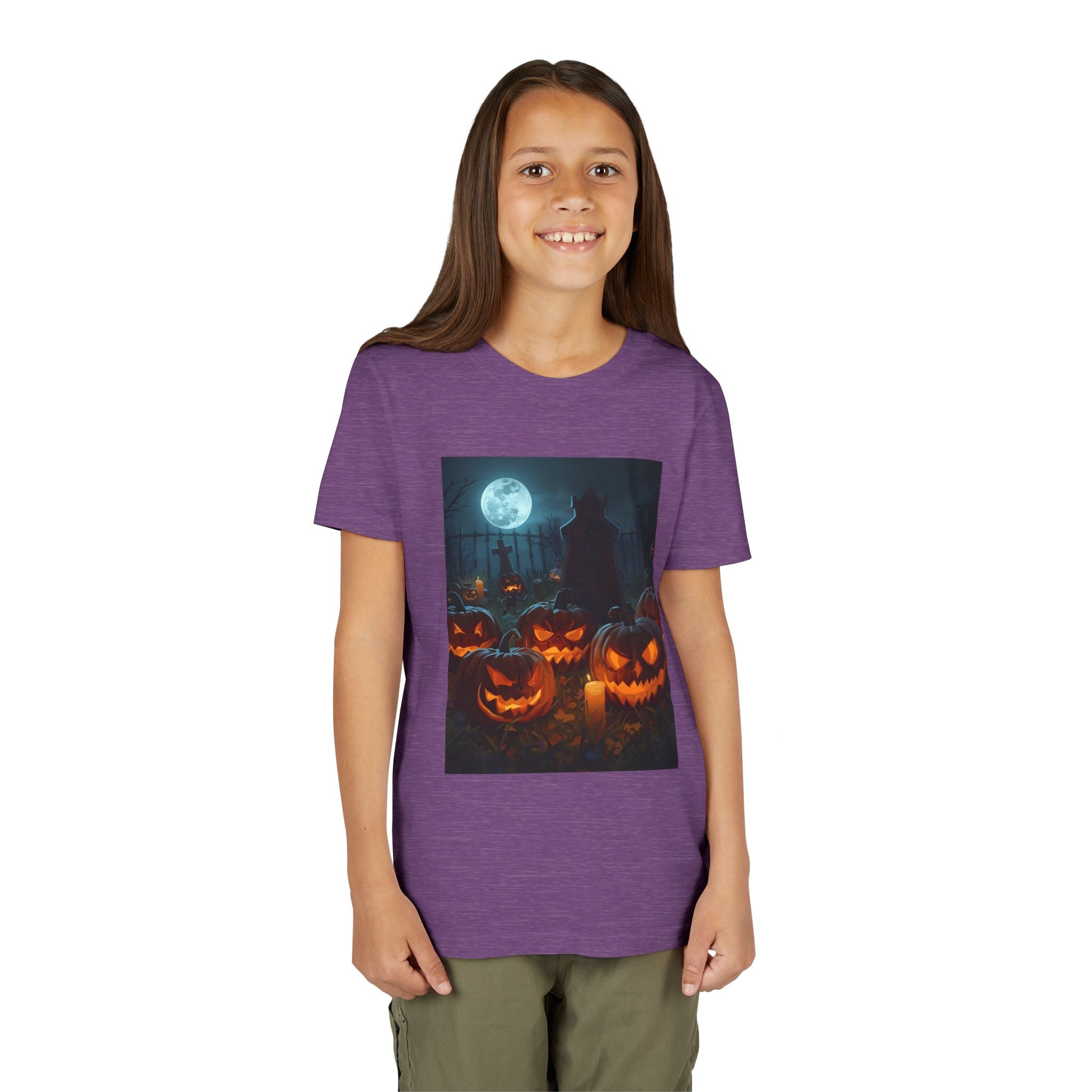 Scary Halloween Pumpkin Youth Short Sleeve Tee, Cute Halloween Shirt, Kids Costume Top, Spooky Tees, Trick or Treat Shirt