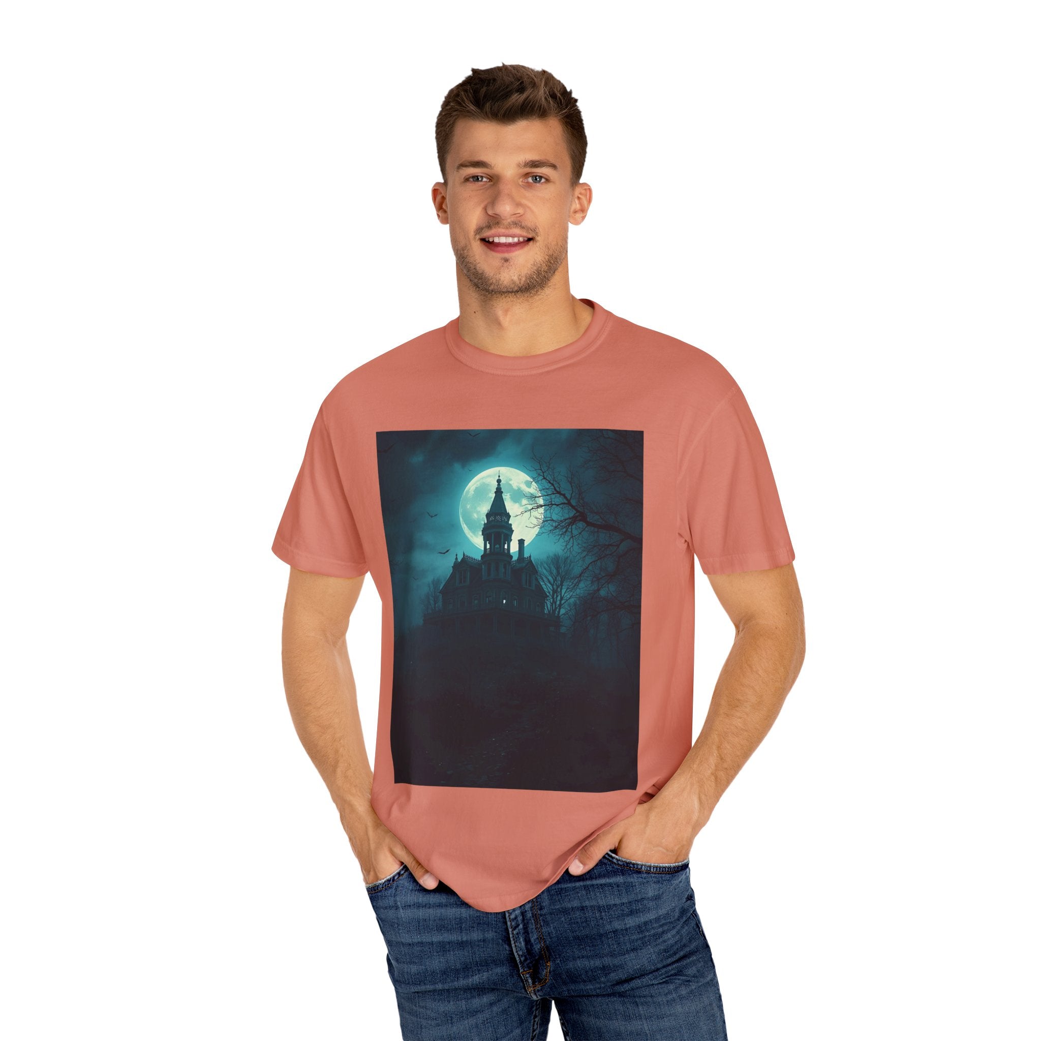 Haunted Moonlit Castle Unisex T-shirt, Gothic Tee, Halloween Apparel, Vintage Style Shirt, Alternative Fashion, Spooky Gift