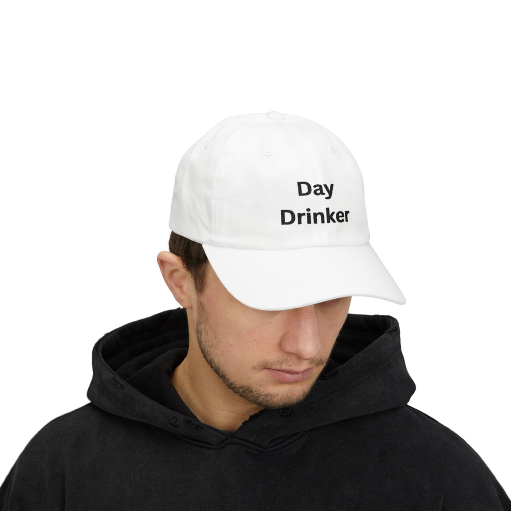 White Dad Cap with 'Day Drinker' | Casual Hat for Dads, Summer Fun, Gifts for Father's Day, Relaxed Style