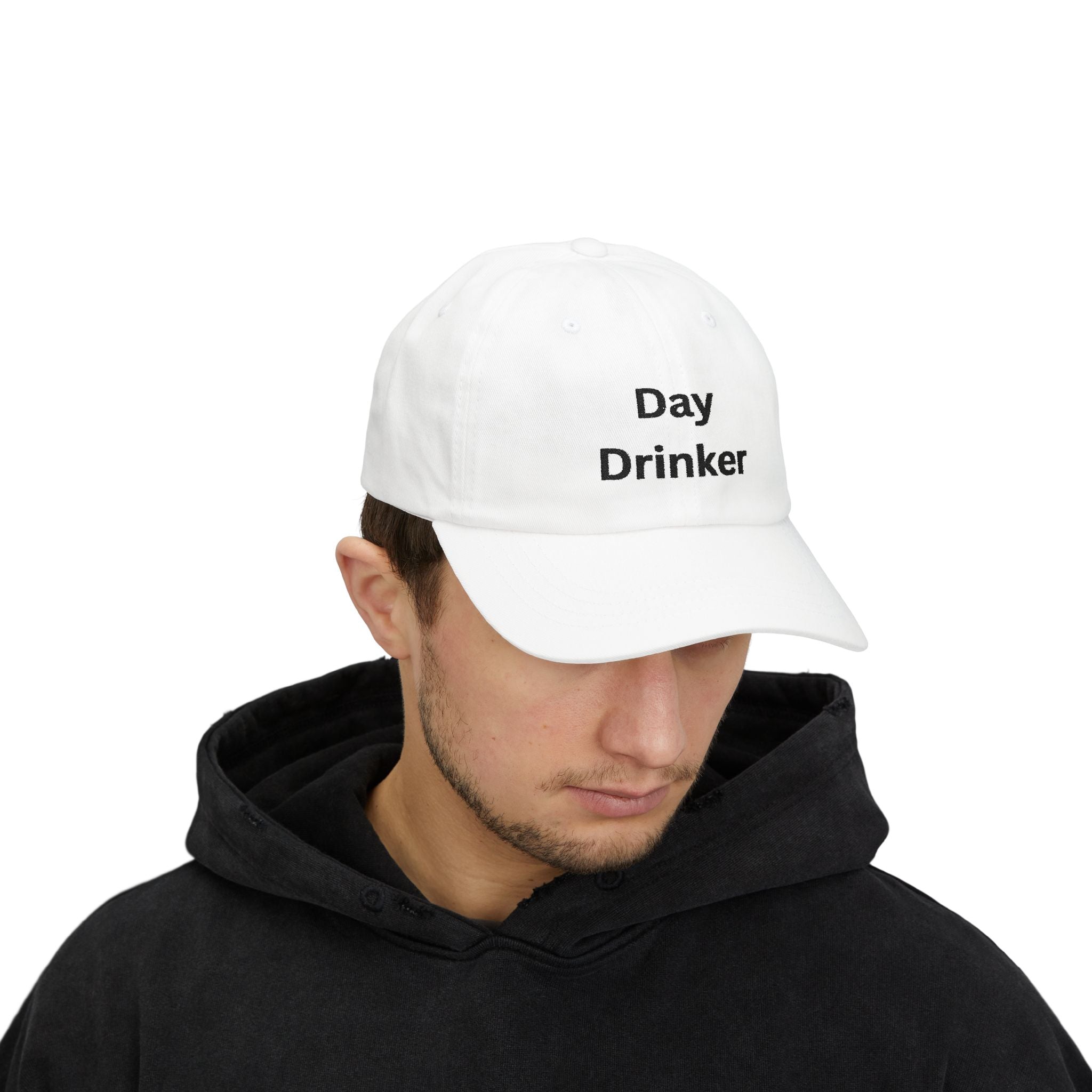 White Dad Cap with 'Day Drinker' | Casual Hat for Dads, Summer Fun, Gifts for Father's Day, Relaxed Style