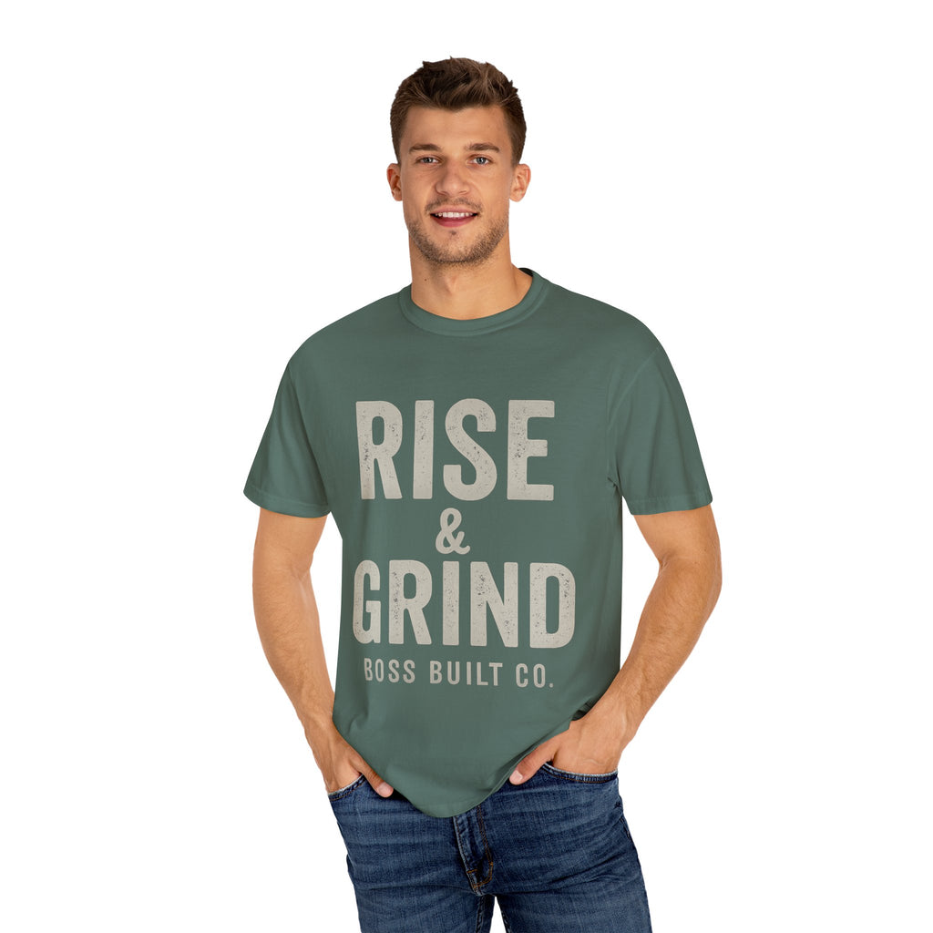Boss Built Co Rise & Grind T-Shirt — Motivational Graphic Tee for Hustle Mindset