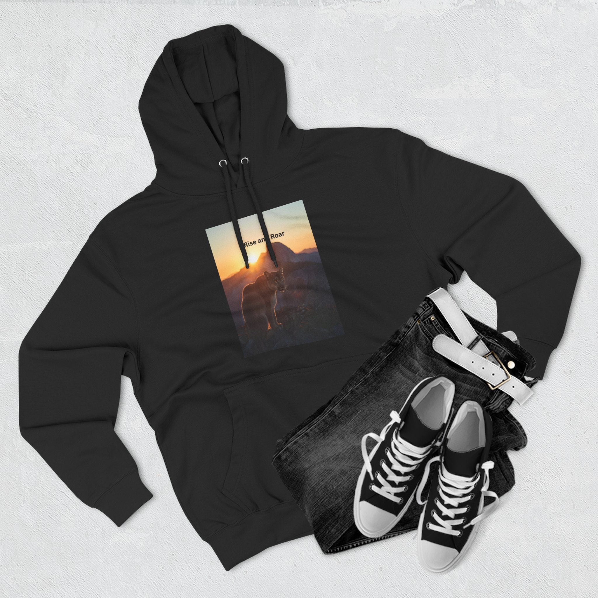 Rise And Roar Sunset Adventure Fleece Hoodie, Cozy Outdoor Hoodie, Travel Apparel, Nature Lover Gift, Comfortable Sweatshirt, Perfect for Bonfires