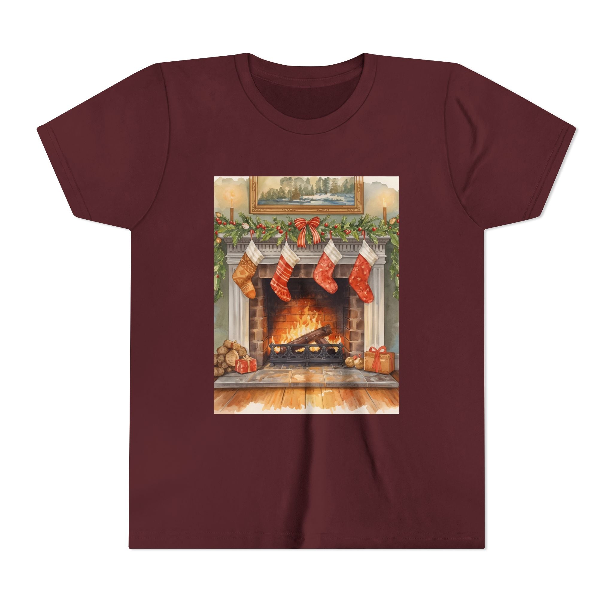 Christmas Stocking Fireplace Youth Short Sleeve Tee