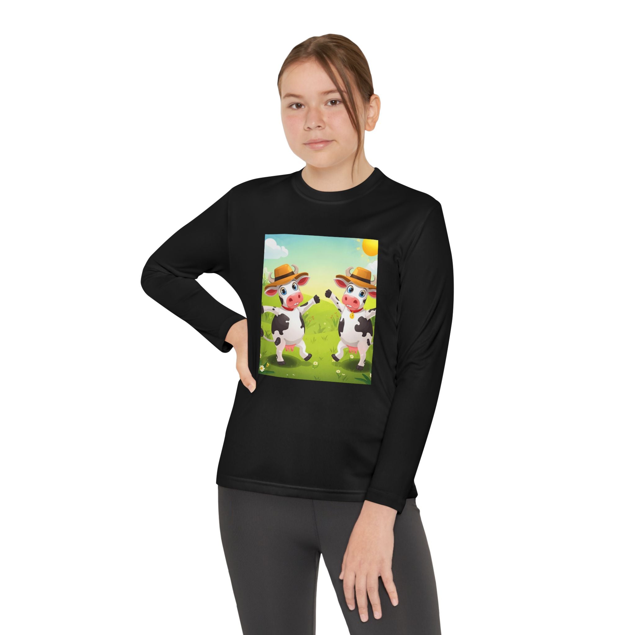 Cute Cows Farm Fun Youth Long Sleeve Competitor Tee