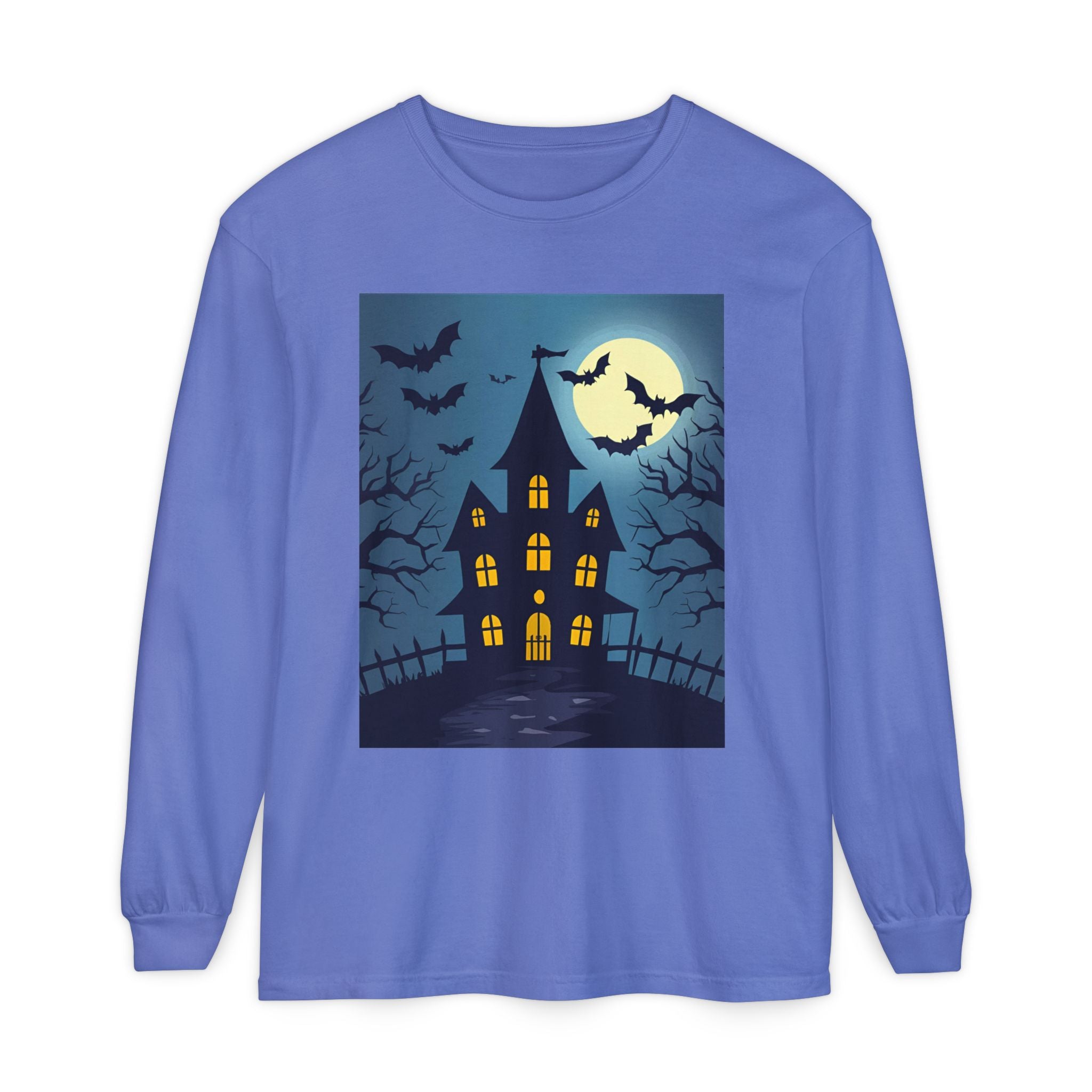 Haunted House Long Sleeve T-Shirt | Halloween Apparel, Fall Fashion, Spooky Shirt, Unisex Tee, Ghostly Vibes