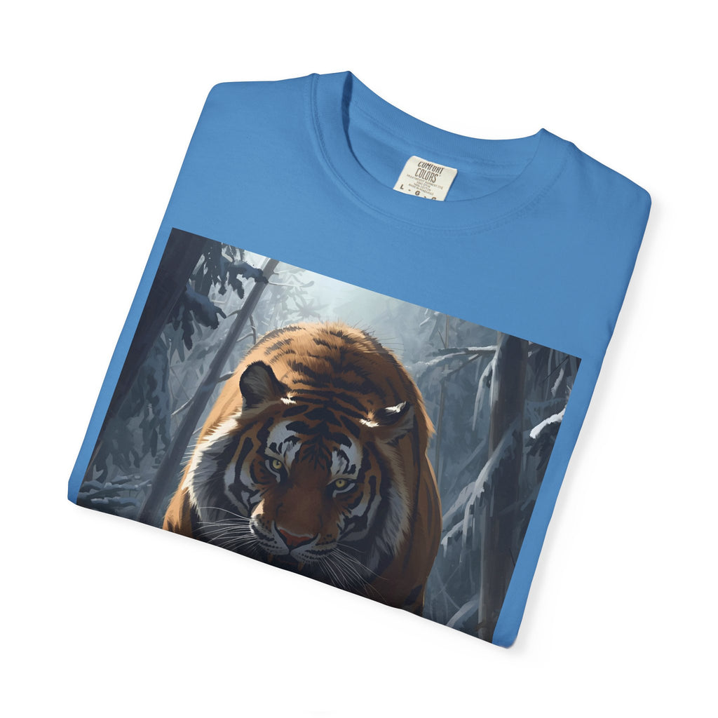 Fierce Tiger Roar Snow Graphic Tee, Eco-Friendly T-Shirt for Animal Lovers, Adventure Apparel, Gift for Wildlife Enthusiasts, Casual Wear