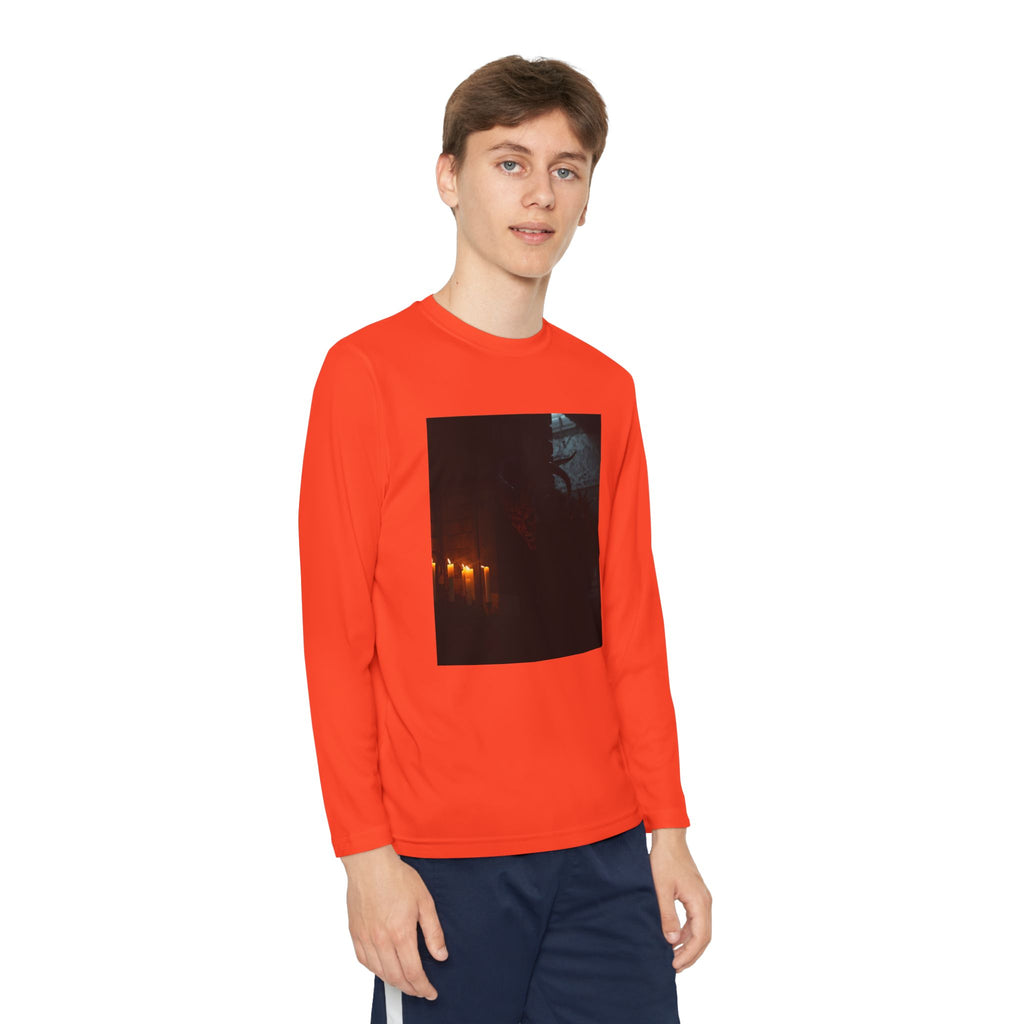 Spooky Halloween Pumpkin Shadow Youth Long Sleeve Competitor Tee