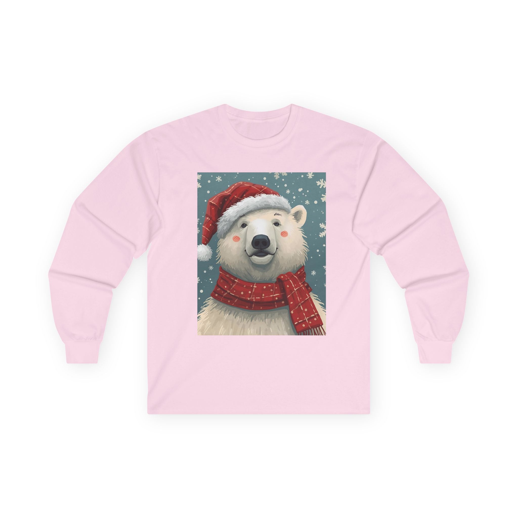 Christmas Polar Bear Long Sleeve Tee, Unisex Long Sleeve Shirt, Holiday Attire, Winter Wear, Cute Animal Apparel, Gift for Him and Her