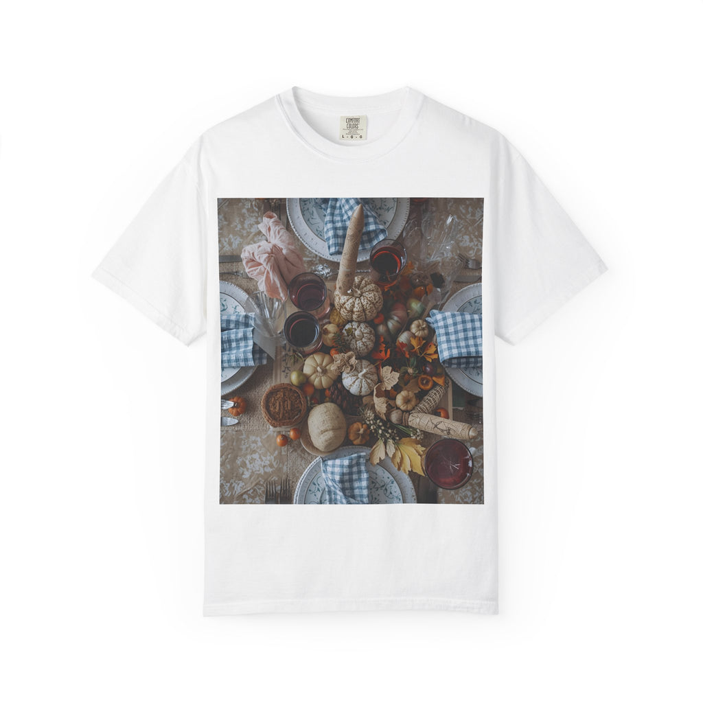 Rustic Gatherings Feast Unisex T-Shirt | Cozy Fall Apparel, Thanksgiving Casual Wear, Gift for Food Lovers, Unique Kitchen Decor, Autumn Gathering Tee