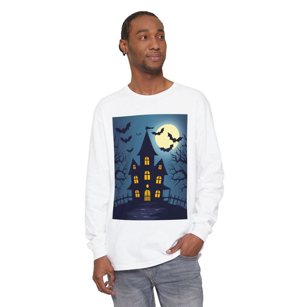 Haunted House Long Sleeve T-Shirt | Halloween Apparel, Fall Fashion, Spooky Shirt, Unisex Tee, Ghostly Vibes