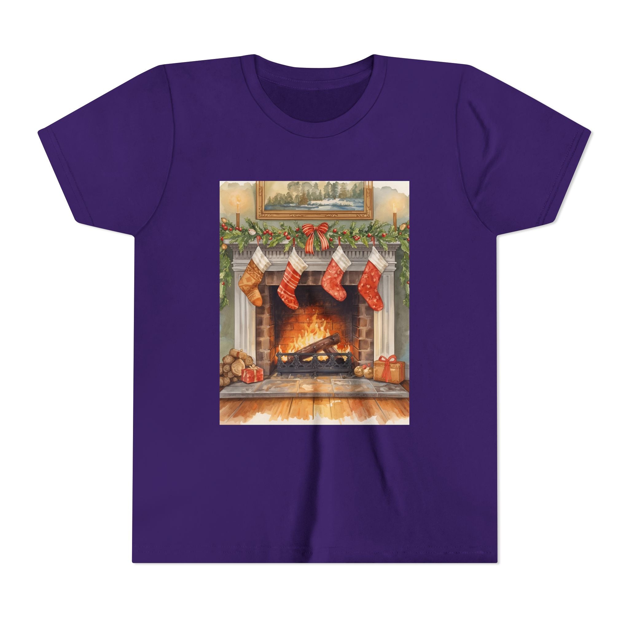Christmas Stocking Fireplace Youth Short Sleeve Tee