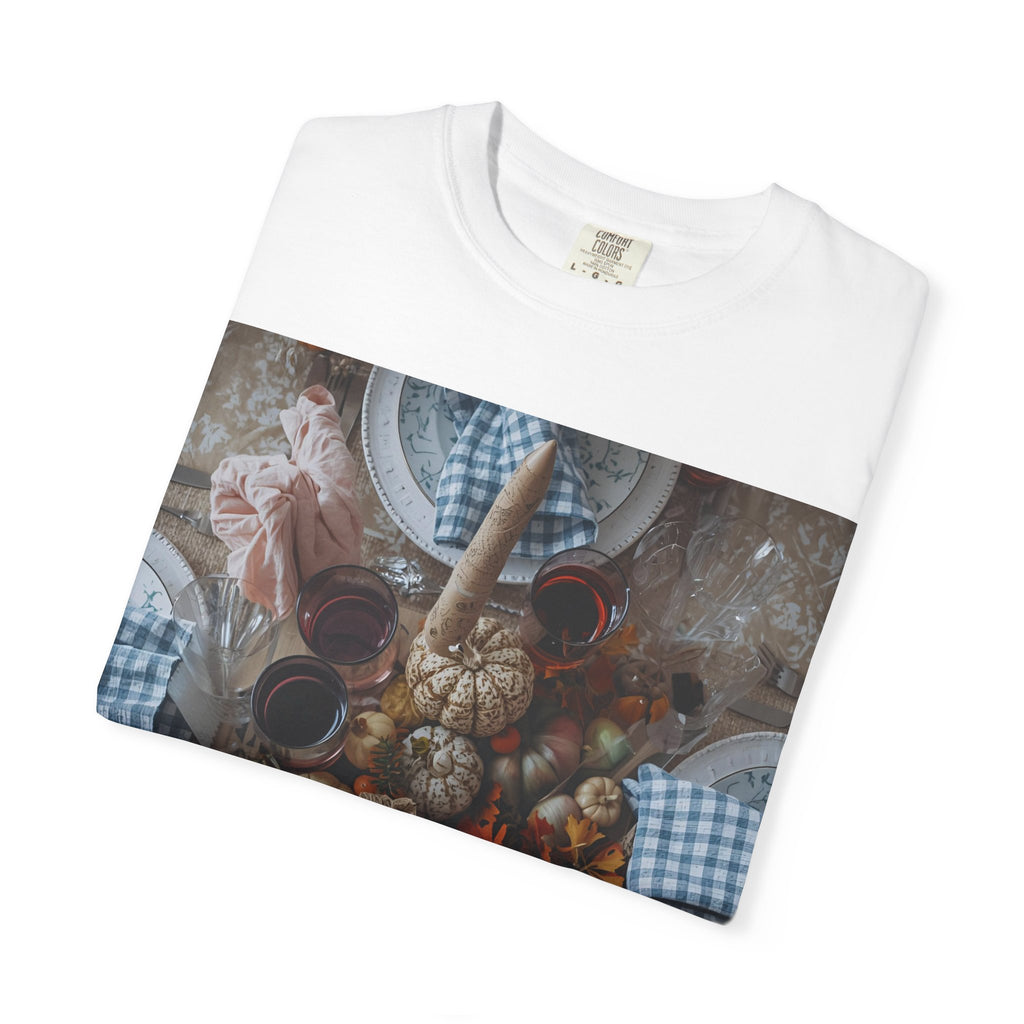 Rustic Gatherings Feast Unisex T-Shirt | Cozy Fall Apparel, Thanksgiving Casual Wear, Gift for Food Lovers, Unique Kitchen Decor, Autumn Gathering Tee