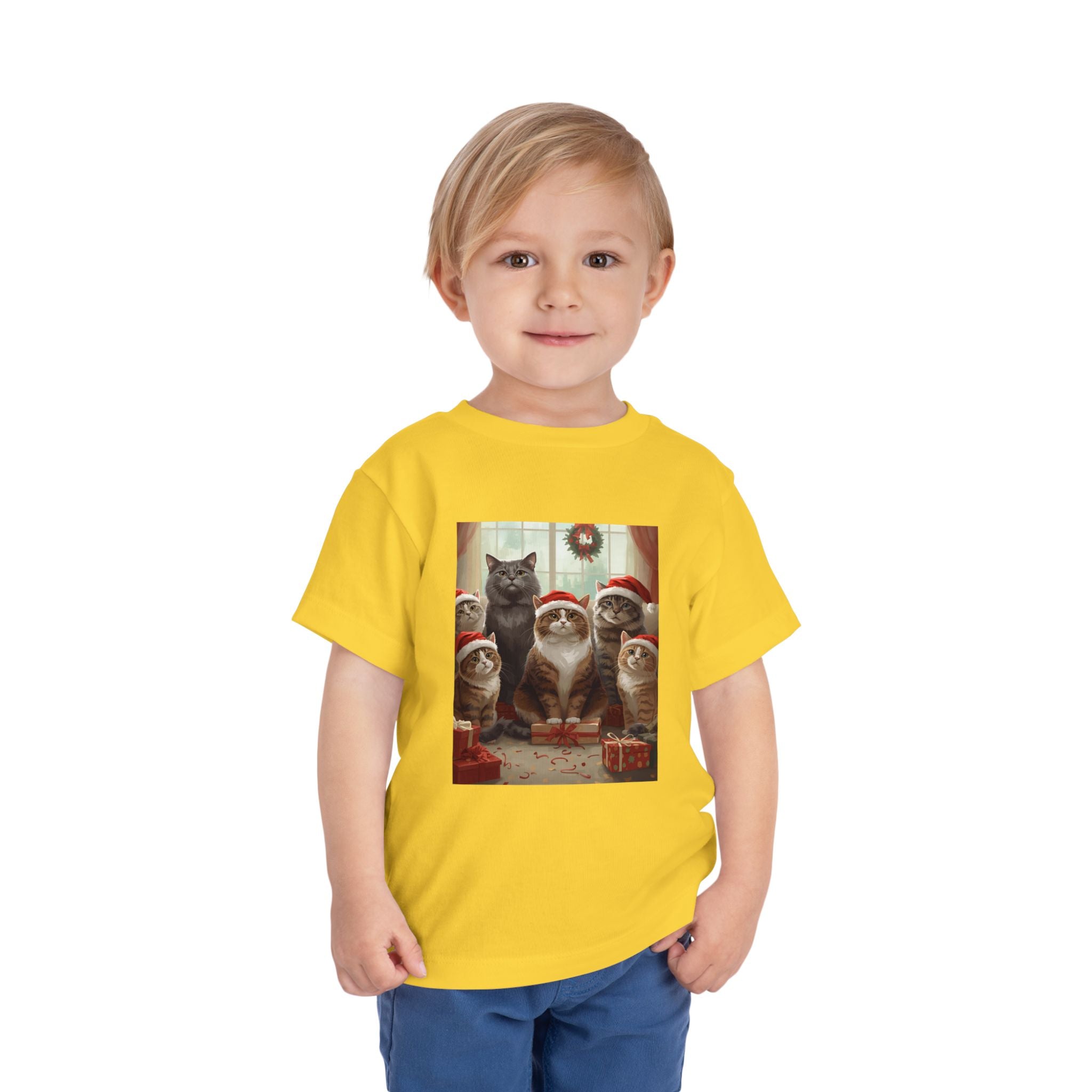 Cute Festive Christmas Cat Toddler Short Sleeve Tee