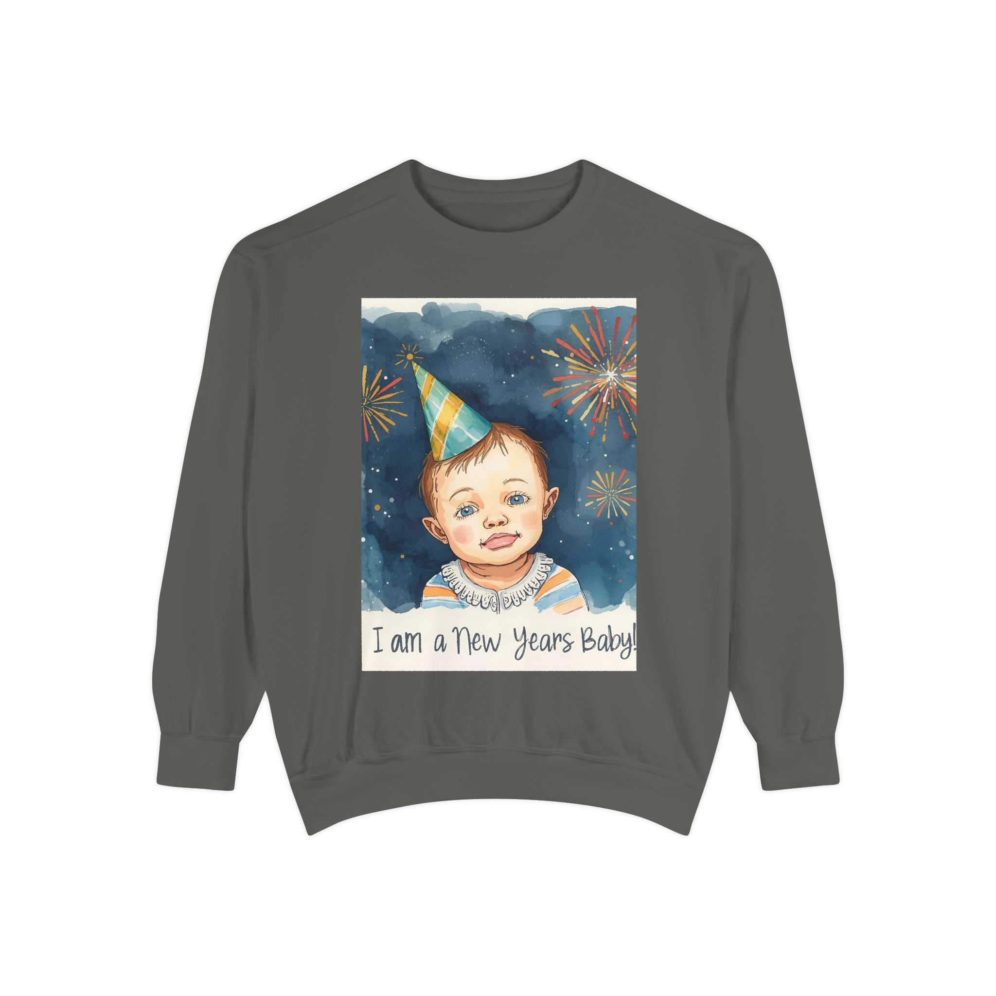 New Year's Baby Sweatshirt, Unisex Garment-Dyed Sweatshirt, Cute New Year Outfit, Holiday Gift, Baby Celebration Wear, Cozy Party Sweater