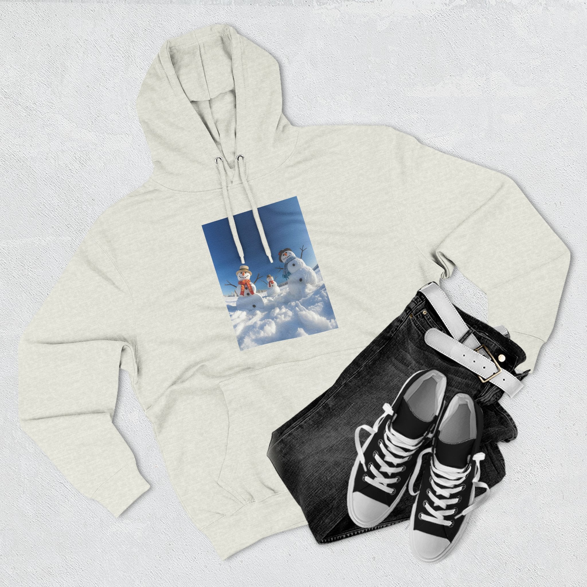 Cozy Fleece Hoodie with Fun Snowmen Design, Winter Wear, Gift for Christmas, Birthday Present, Casual Outfit, Hoodie for Snow Lovers