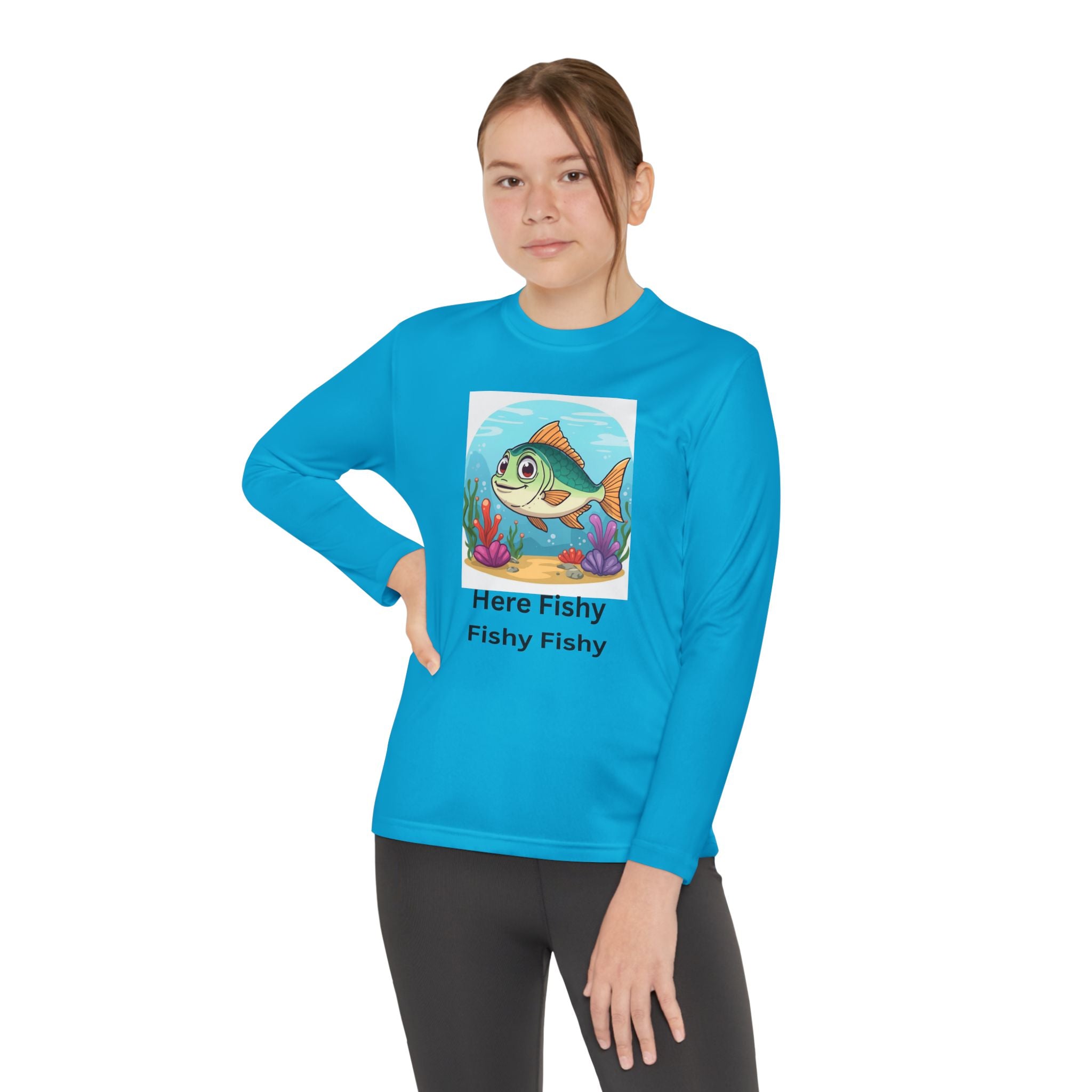 Here Fishy Fishy Fishy Youth Long Sleeve Competitor Tee