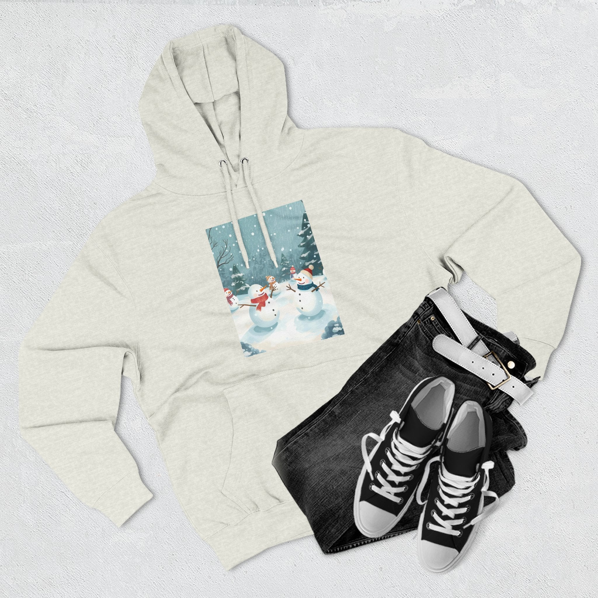 Cozy Snowman Hoodie, Winter Apparel, Holiday Gift, Christmas, Fleece Hoodie, Seasonal Style, Cold Weather Wear