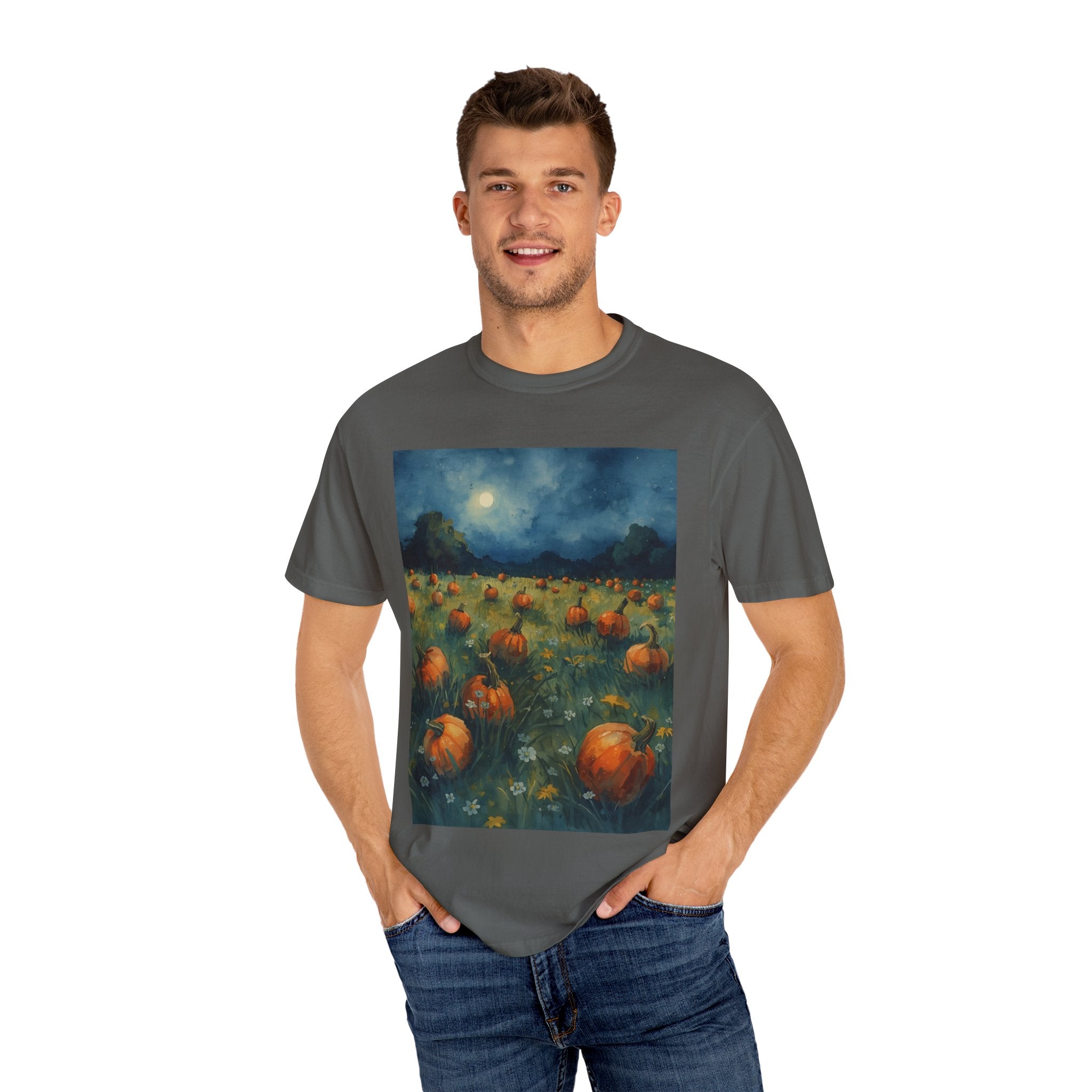 Autumn Pumpkin Field T-shirt | Unisex Fall Tee, Cozy Graphic Shirt, Halloween Gift, Harvest Fashion, Seasonal Wear, Pumpkin Lovers