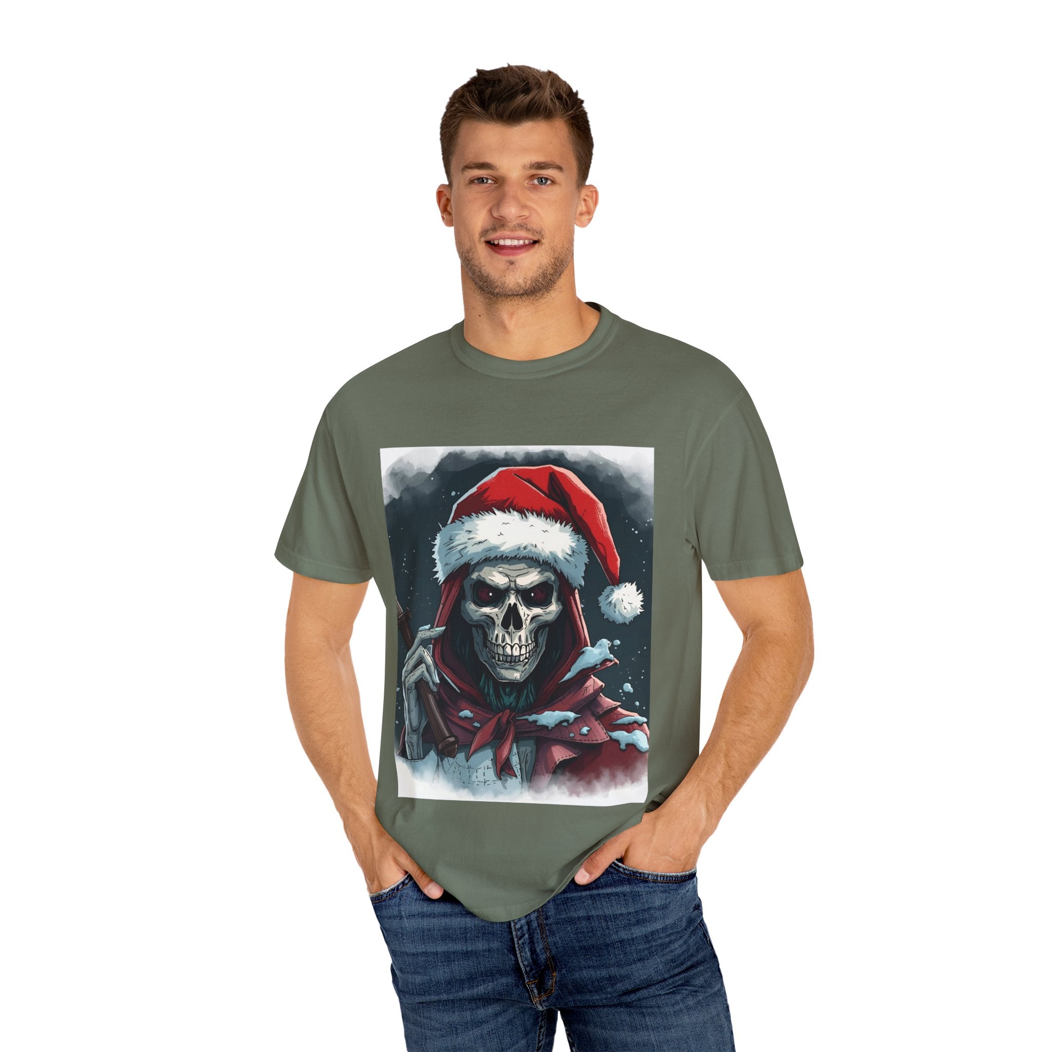 Spooky Santa Skull Graphic T-Shirt - Unisex Holiday Apparel, Christmas Gift, Casual Wear, Graphic Tee, Halloween Shirt
