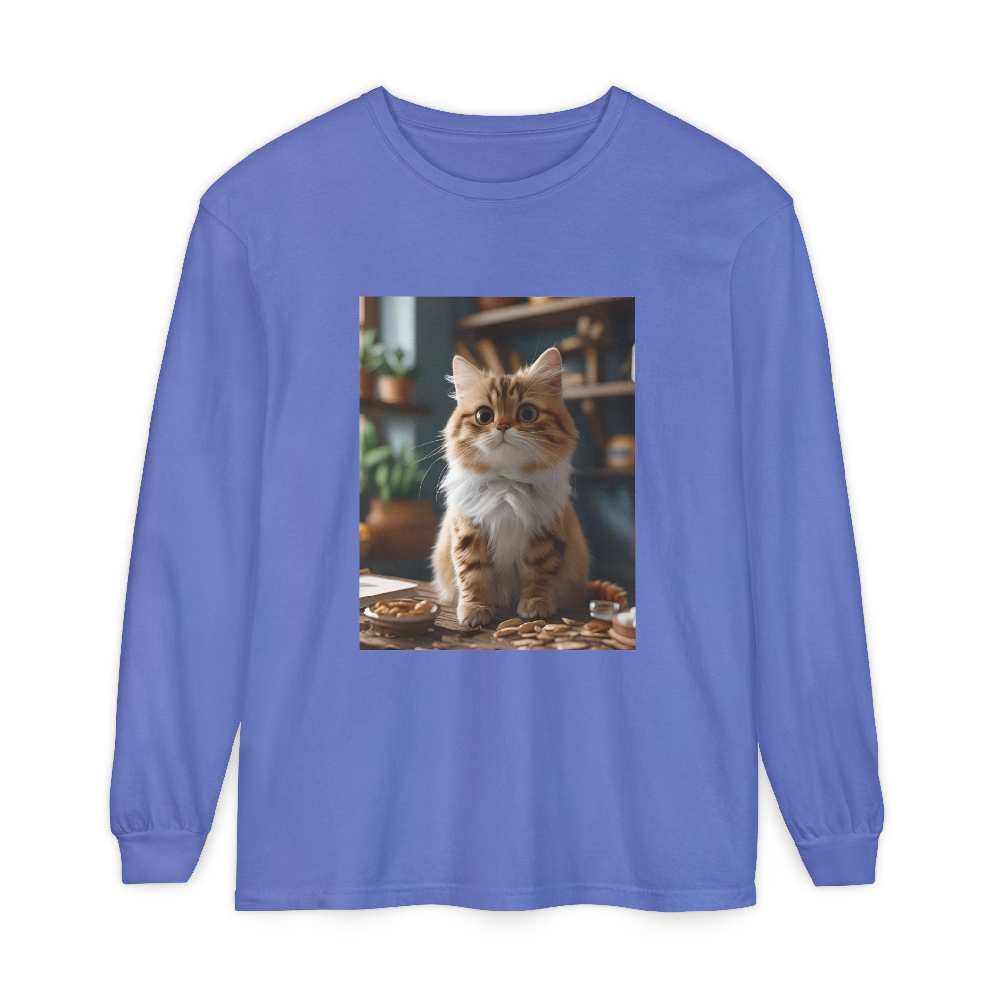 Cute Cat Unisex Garment-dyed Long Sleeve T-Shirt