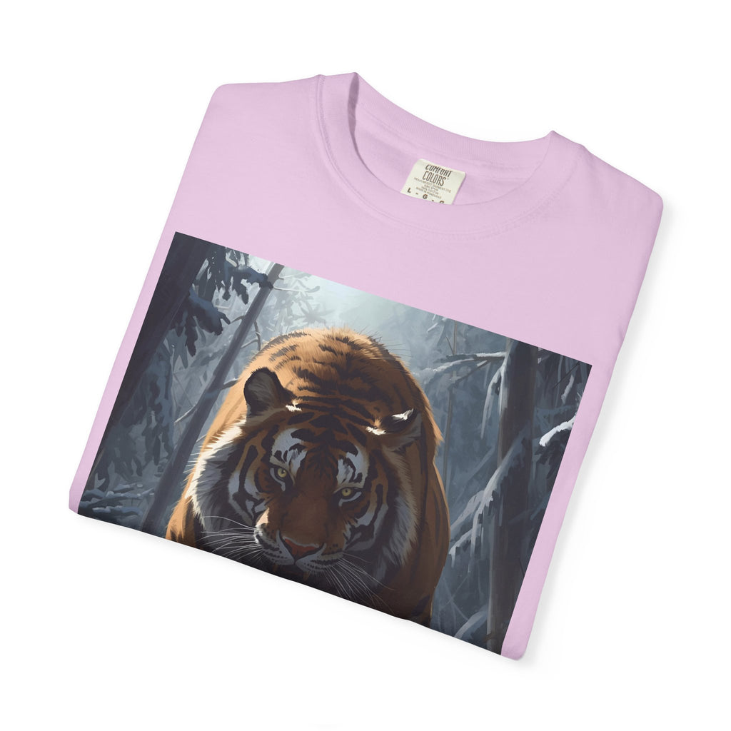 Fierce Tiger Roar Snow Graphic Tee, Eco-Friendly T-Shirt for Animal Lovers, Adventure Apparel, Gift for Wildlife Enthusiasts, Casual Wear