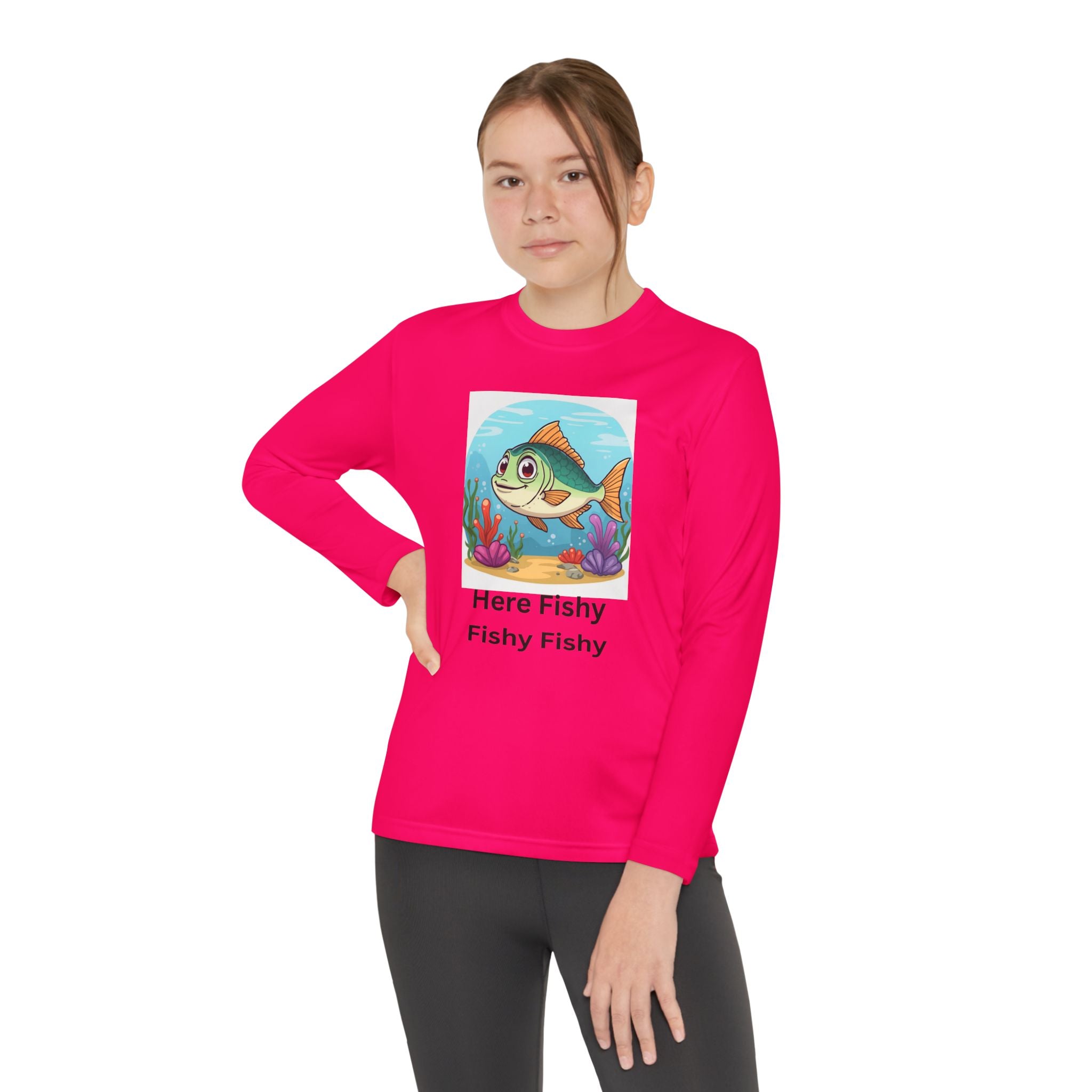 Here Fishy Fishy Fishy Youth Long Sleeve Competitor Tee