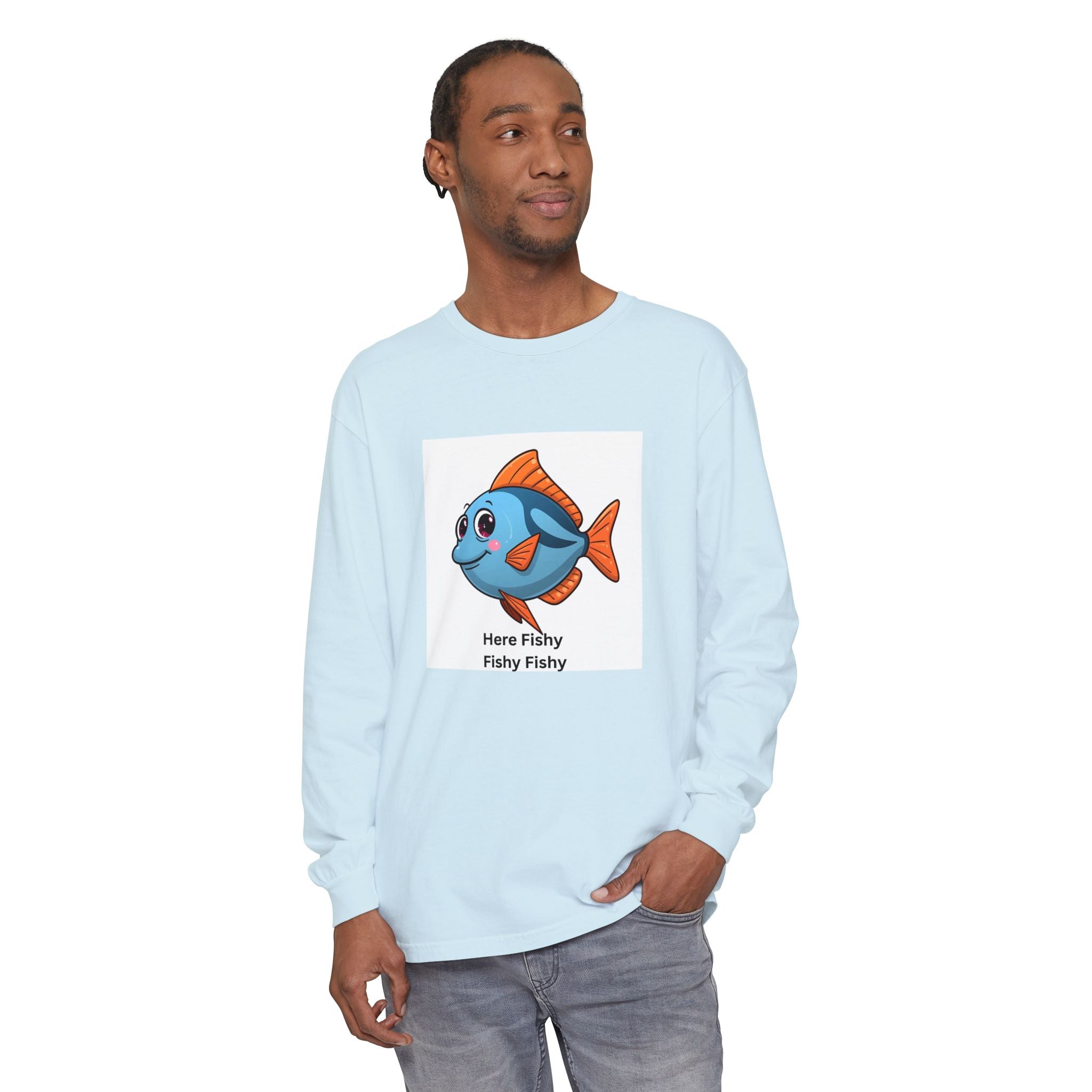 Here Fish Fishy Fishy Unisex Garment-dyed Long Sleeve T-Shirt