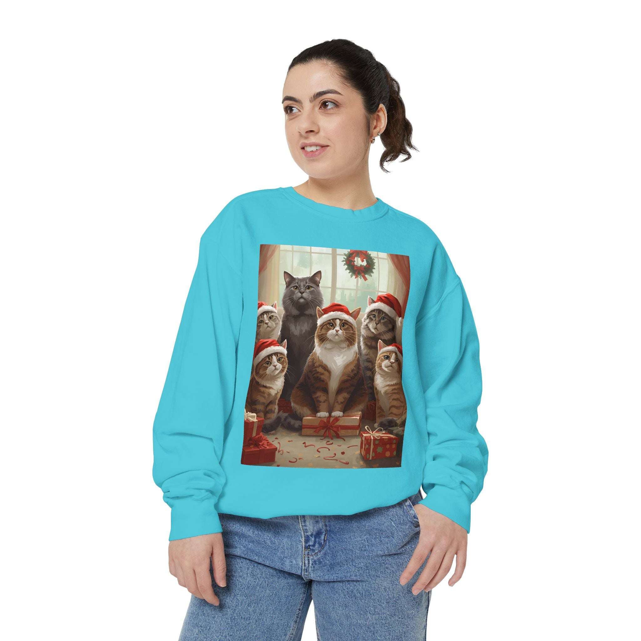 Cozy Holiday Cat Sweatshirt, Festive Sweatshirt for Cat Lovers, Christmas Gift for Pet Owners, Cute Cat Apparel, Winter Wardrobe Essential