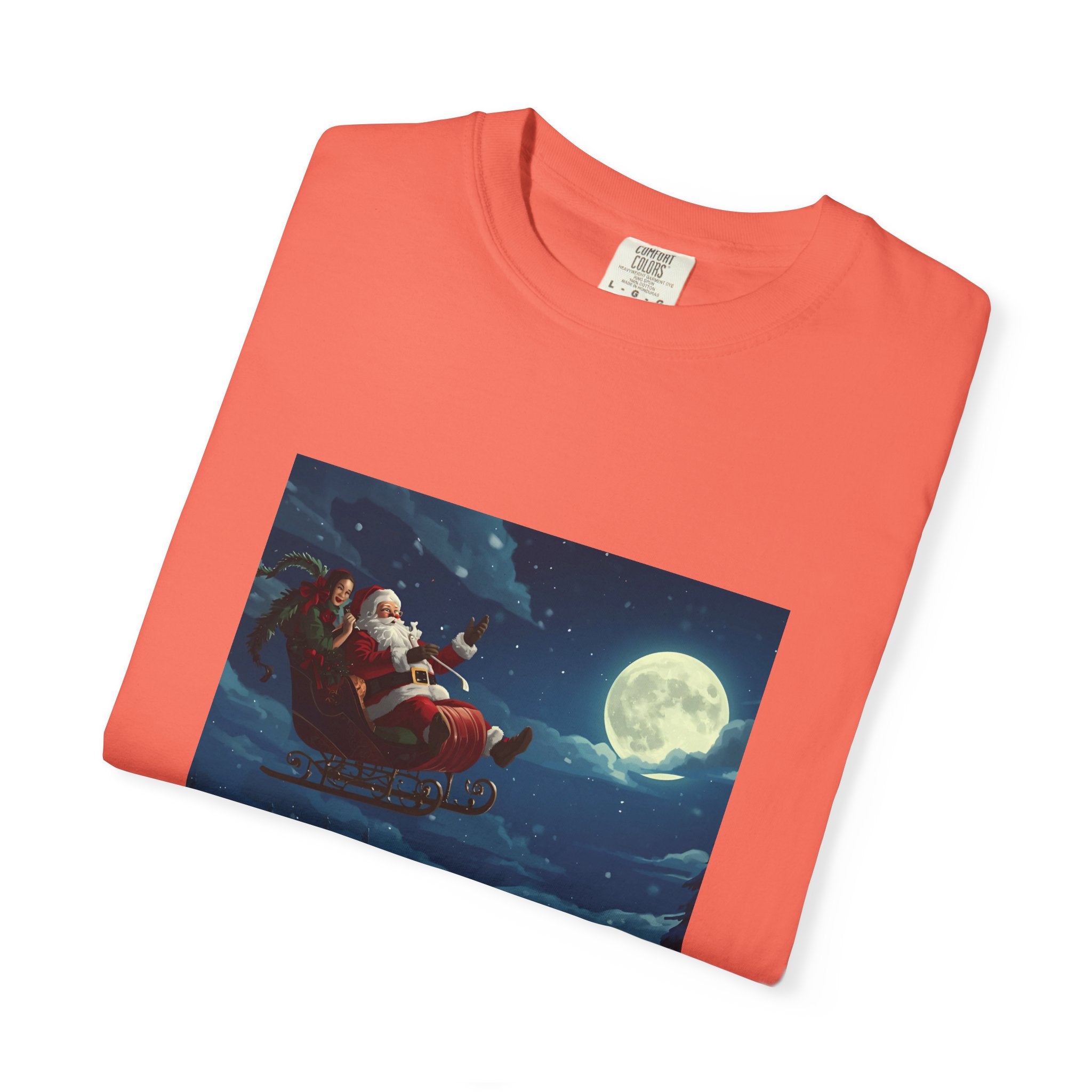 Christmas Santa Sleigh Unisex Garment-Dyed T-shirt