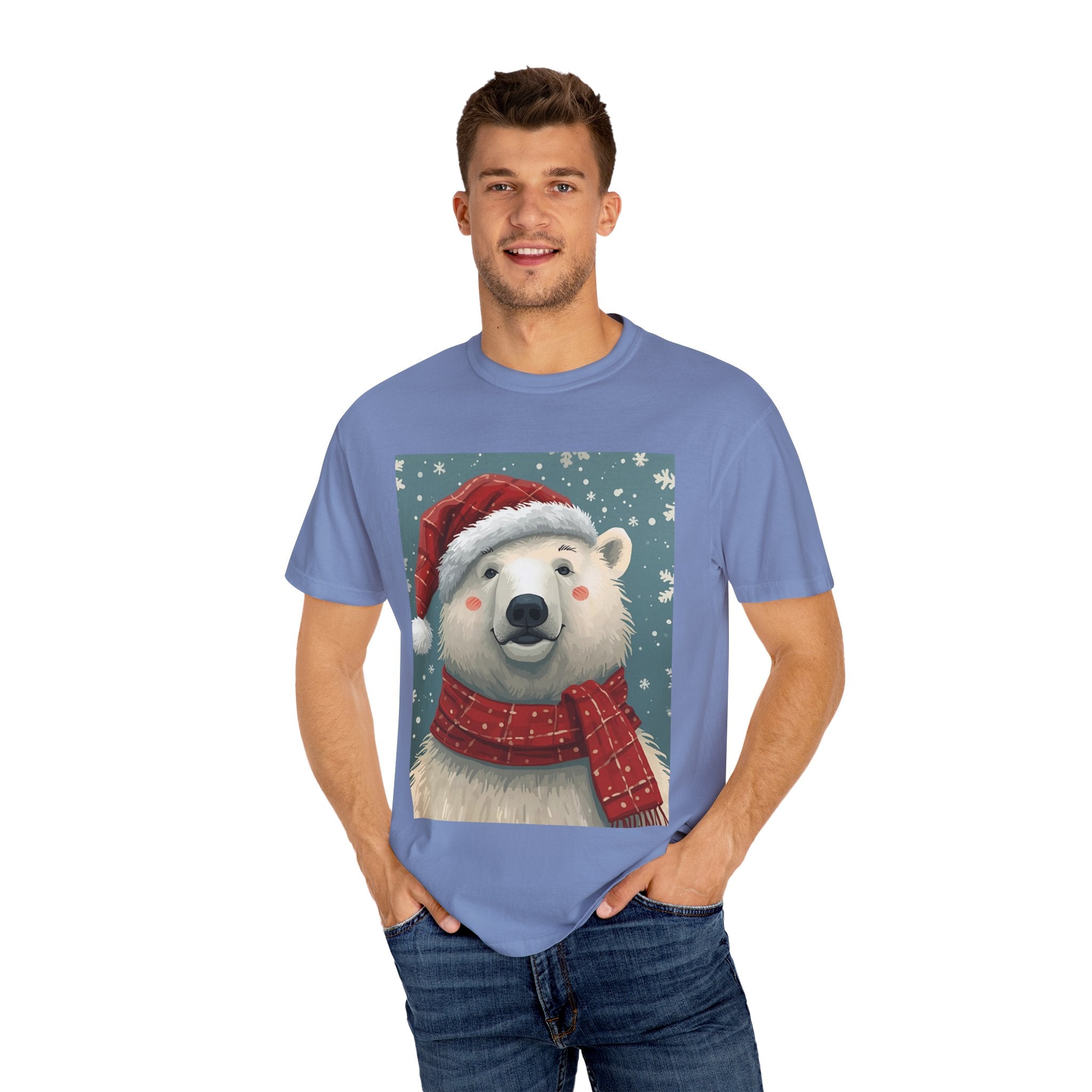 Festive Polar Bear T-Shirt, Christmas Tee, Winter Apparel, Holiday Shirt, Gift Idea, Unisex Graphic Tee