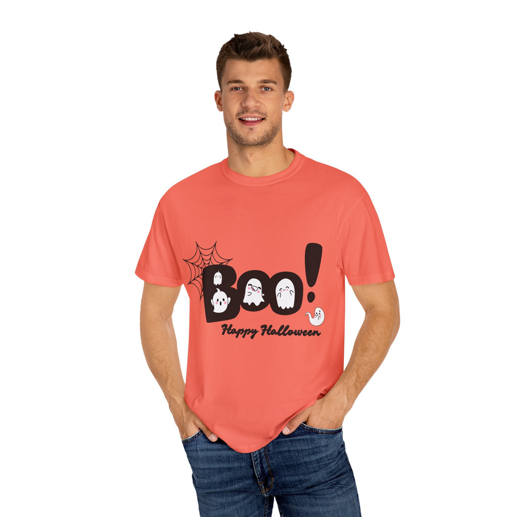 Halloween Boo T-Shirt, Unisex Garment-Dyed Tee, Spooky Costume, Fall Apparel, Trick or Treat Shirt, Ghost Print Top