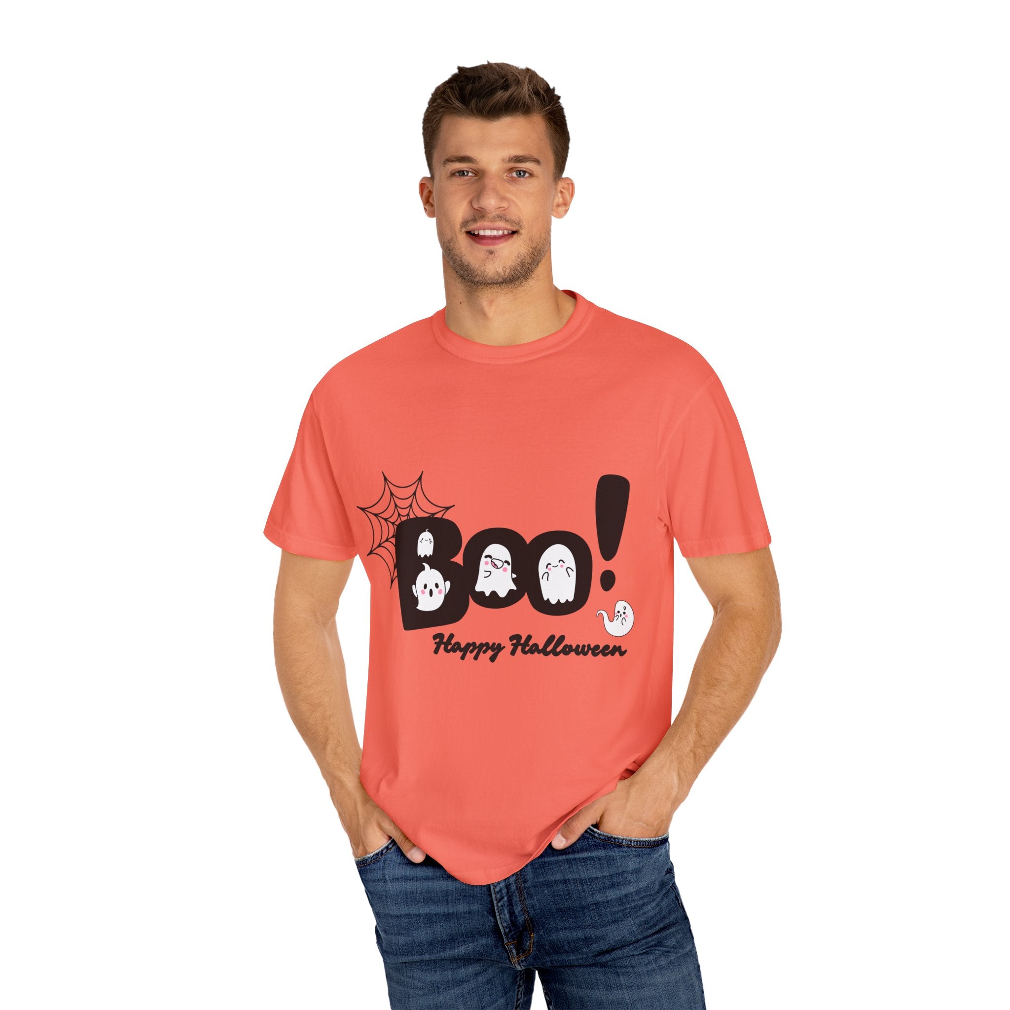 Halloween Boo T-Shirt, Unisex Garment-Dyed Tee, Spooky Costume, Fall Apparel, Trick or Treat Shirt, Ghost Print Top