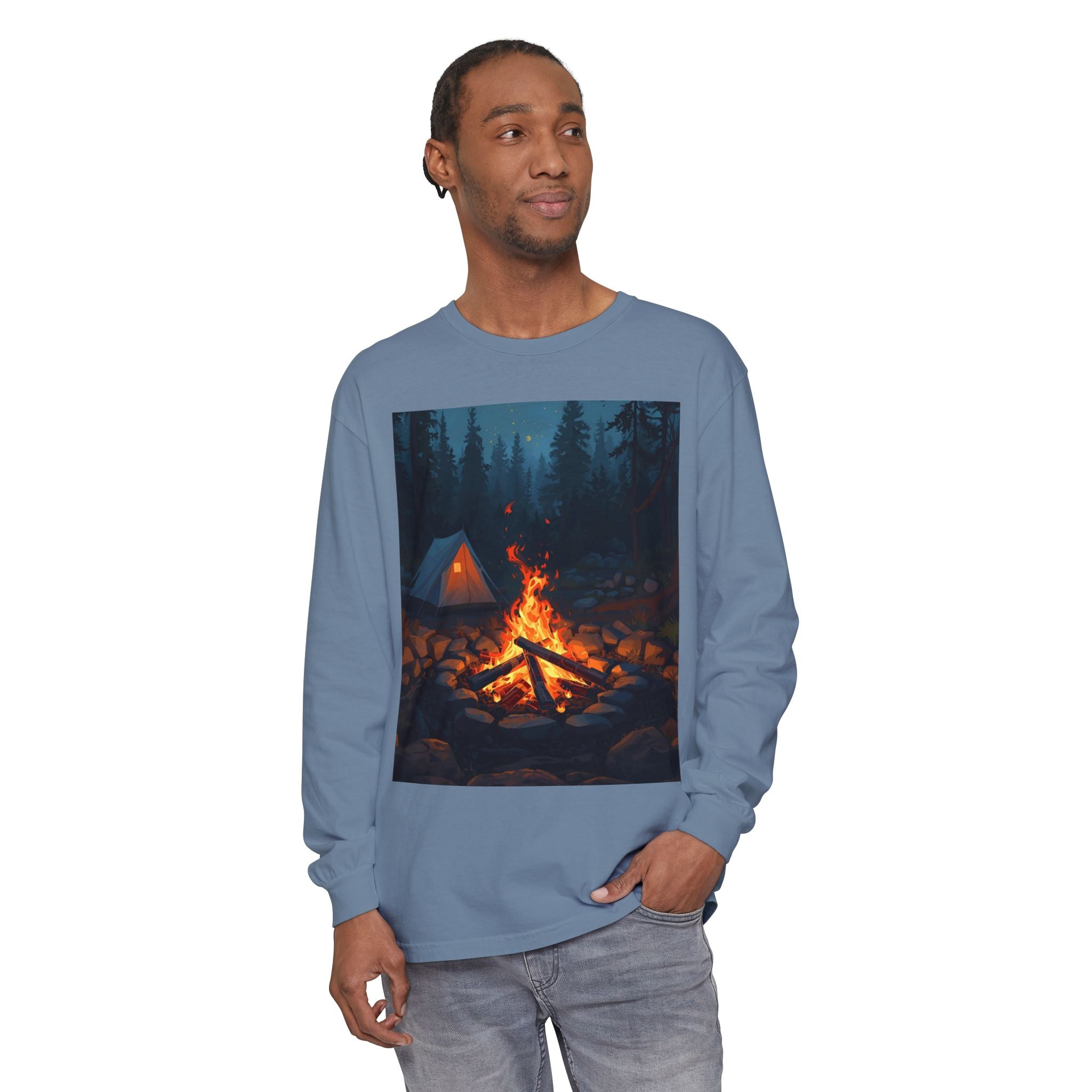 Camping Vibes Long Sleeve T-Shirt | Outdoor Adventure Shirt, Cozy Gift for Campers, Bonfire, Nature Lovers, Unisex Tee
