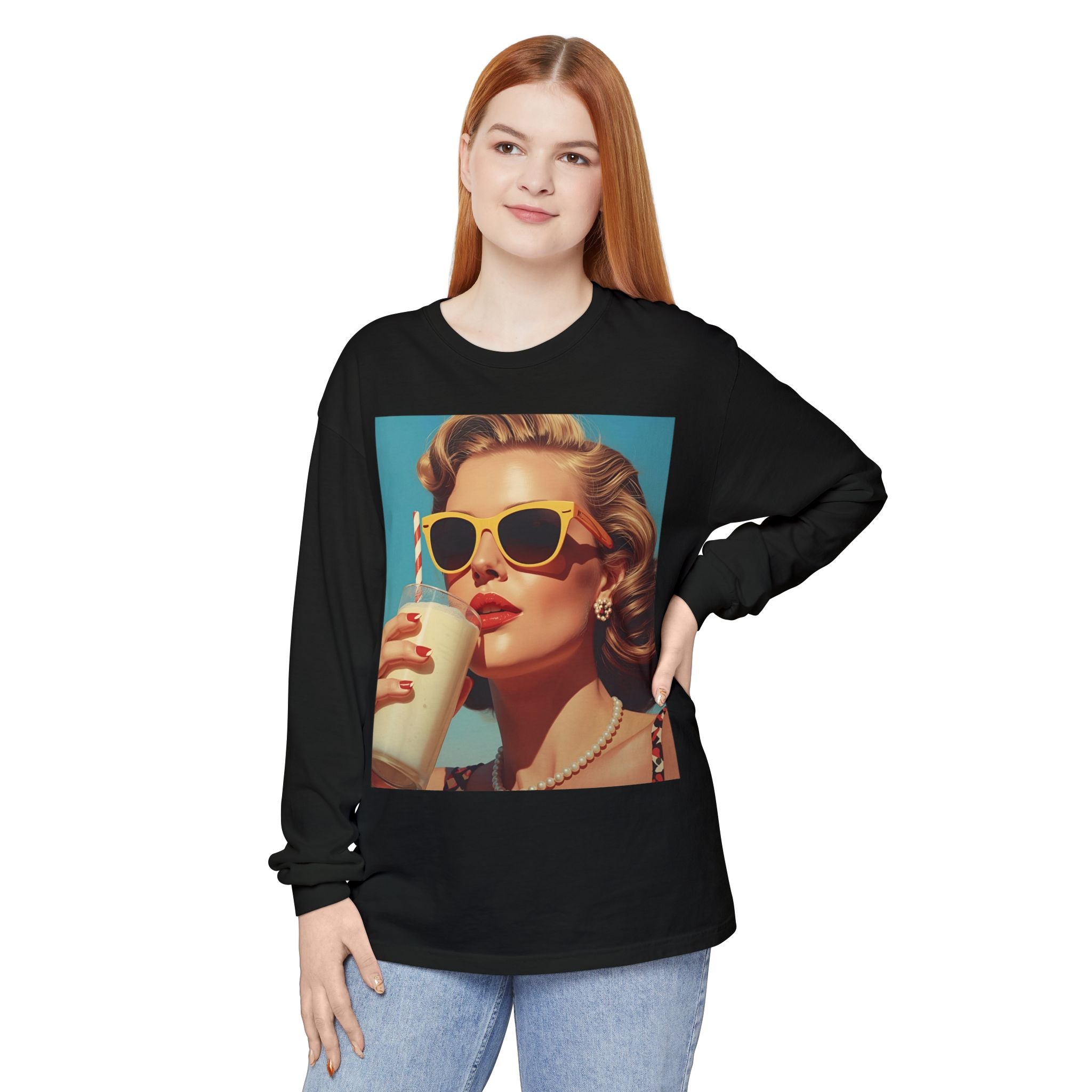 Retro Pop Art Long Sleeve T-Shirt, Vintage Graphic Tee, Fashion Top, Summer Style shirt, Gift for Art Lovers, Casual Wear