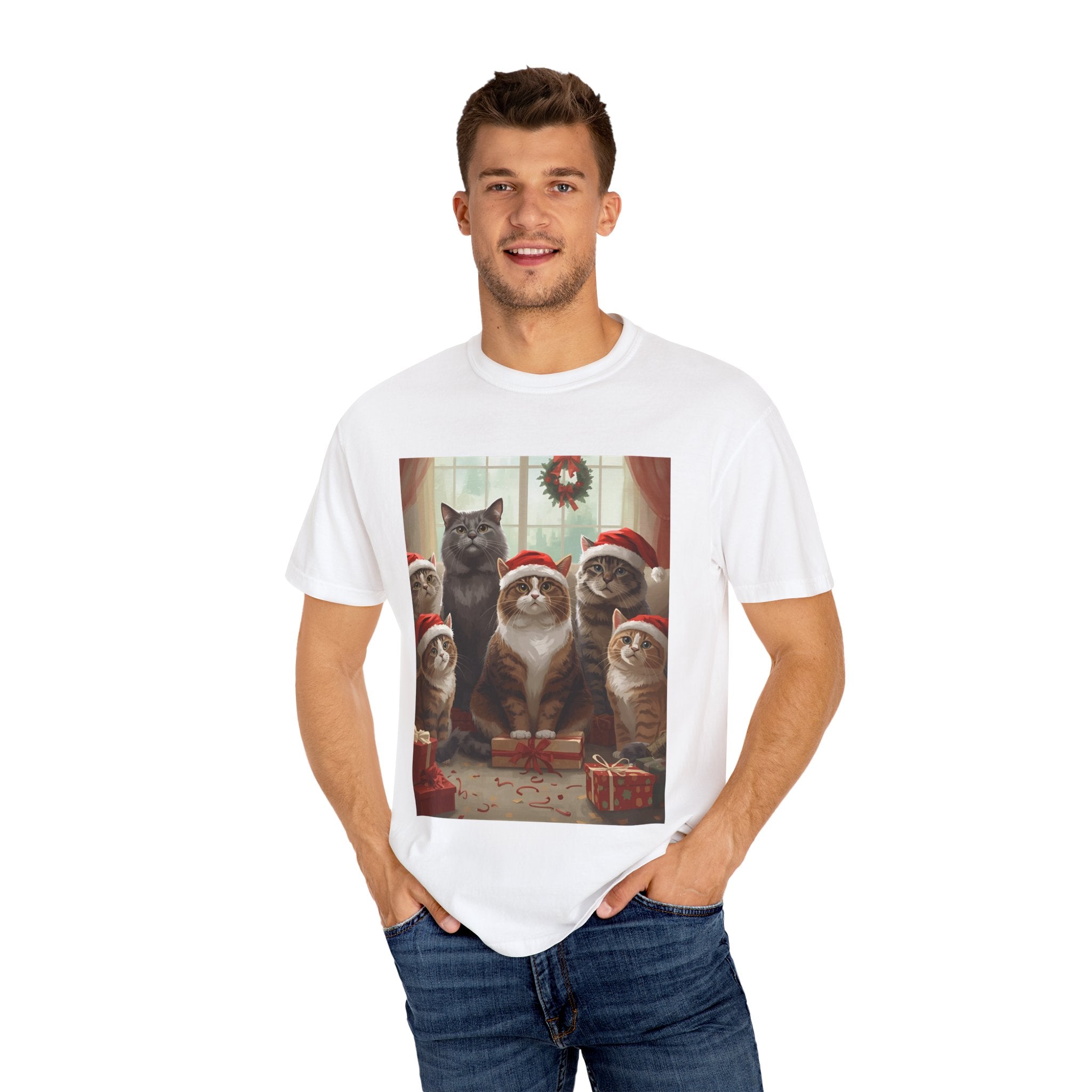 Cute Festive Christmas Holiday Cat T-Shirt, Christmas Gift, Cute Cat Shirt, Unisex Tee, Pet Lover Gift, Cozy Winter Style