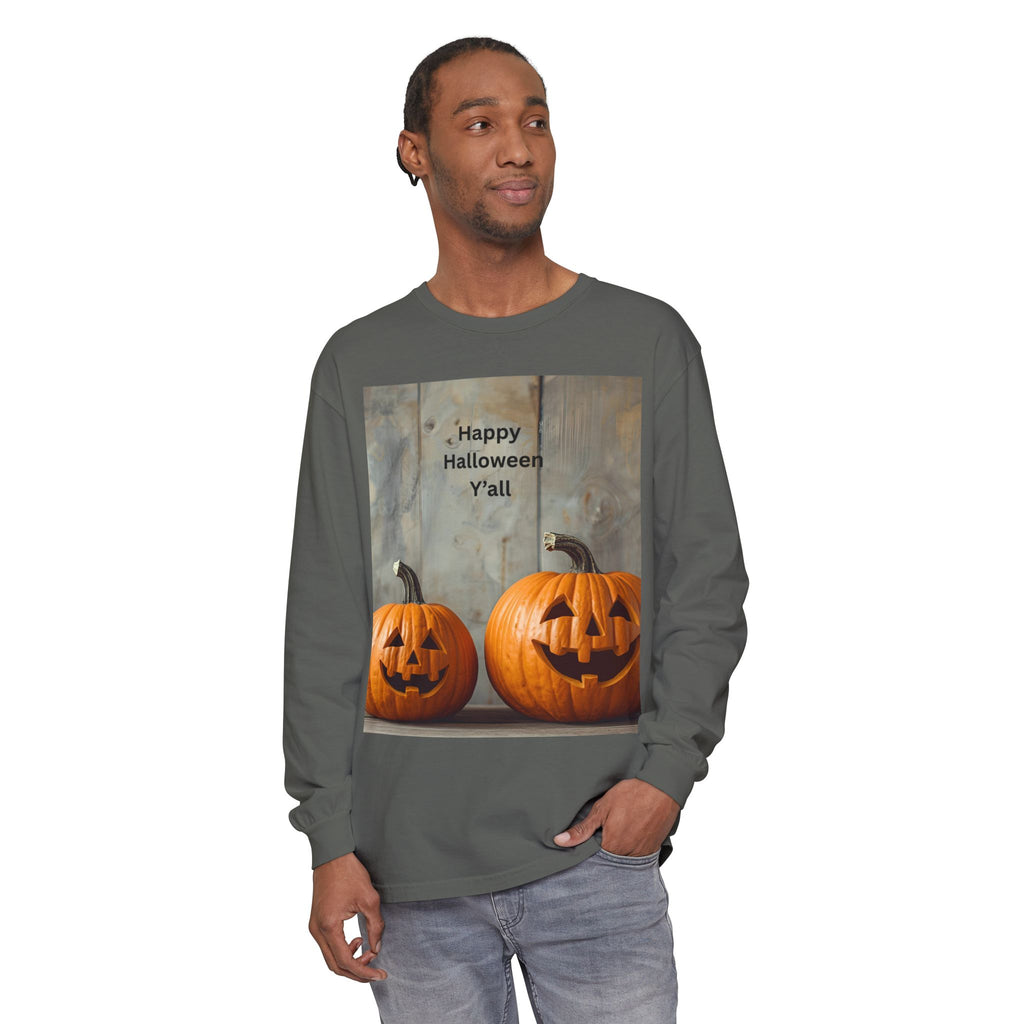 Halloween Pumpkin Long Sleeve Tee, Happy Halloween Shirt, Fall Apparel, Unisex Halloween T-Shirt, Seasonal Clothing