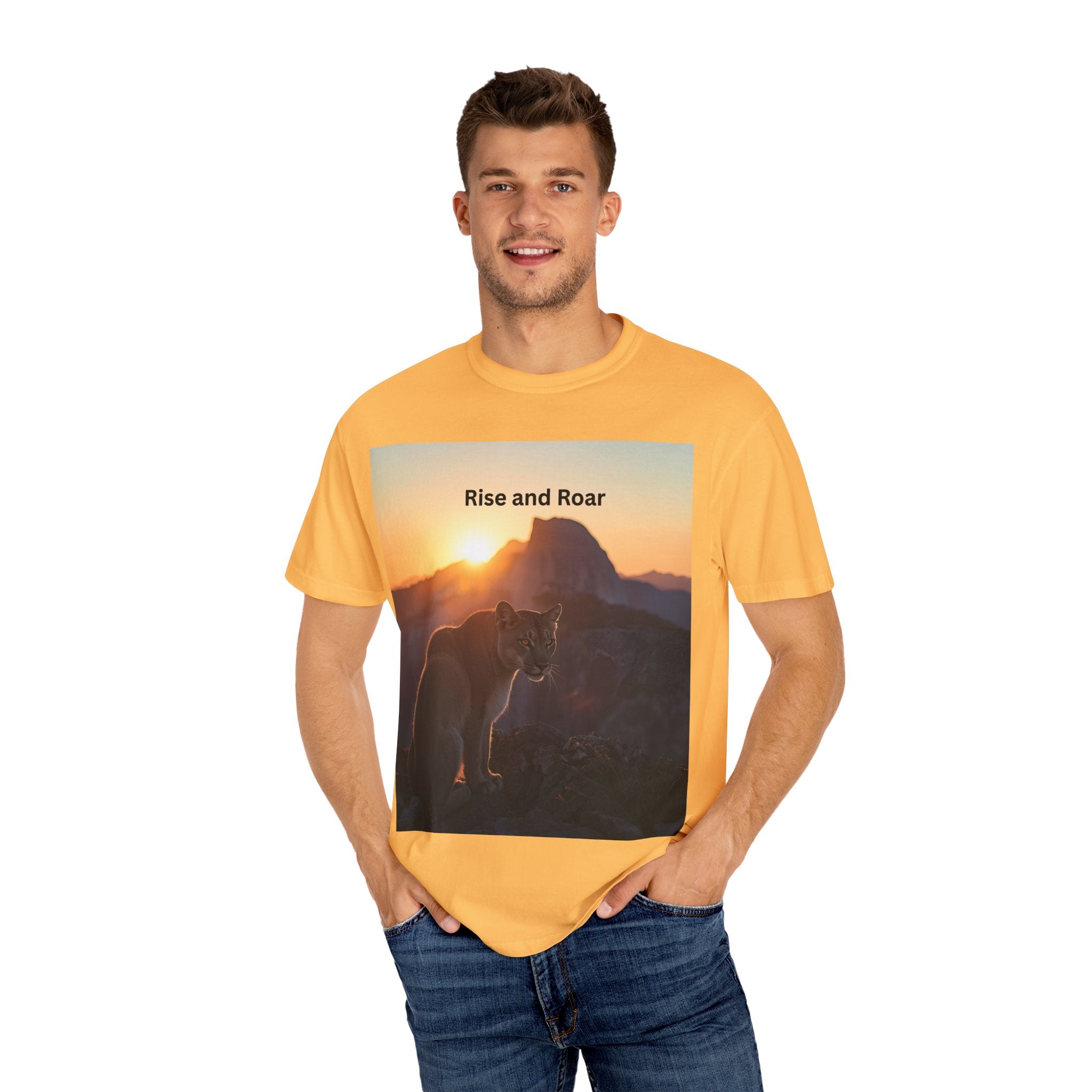 Unisex Nature-Inspired T-Shirt | "Rise and Roar" Graphic Tee, Outdoor Apparel, Gift for Adventurers, Wilderness Lovers, Motivational Shirt