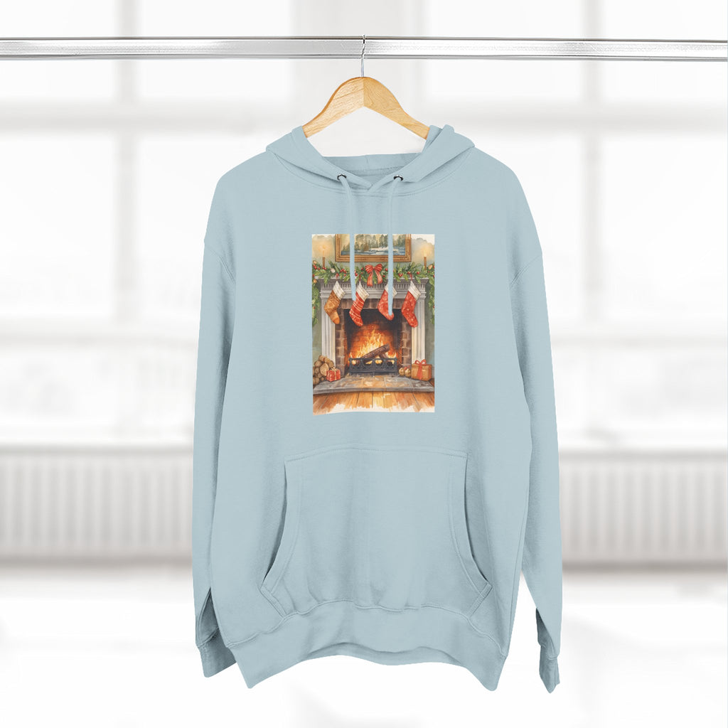 Christmas Stocking Fireplace Three-Panel Fleece Hoodie