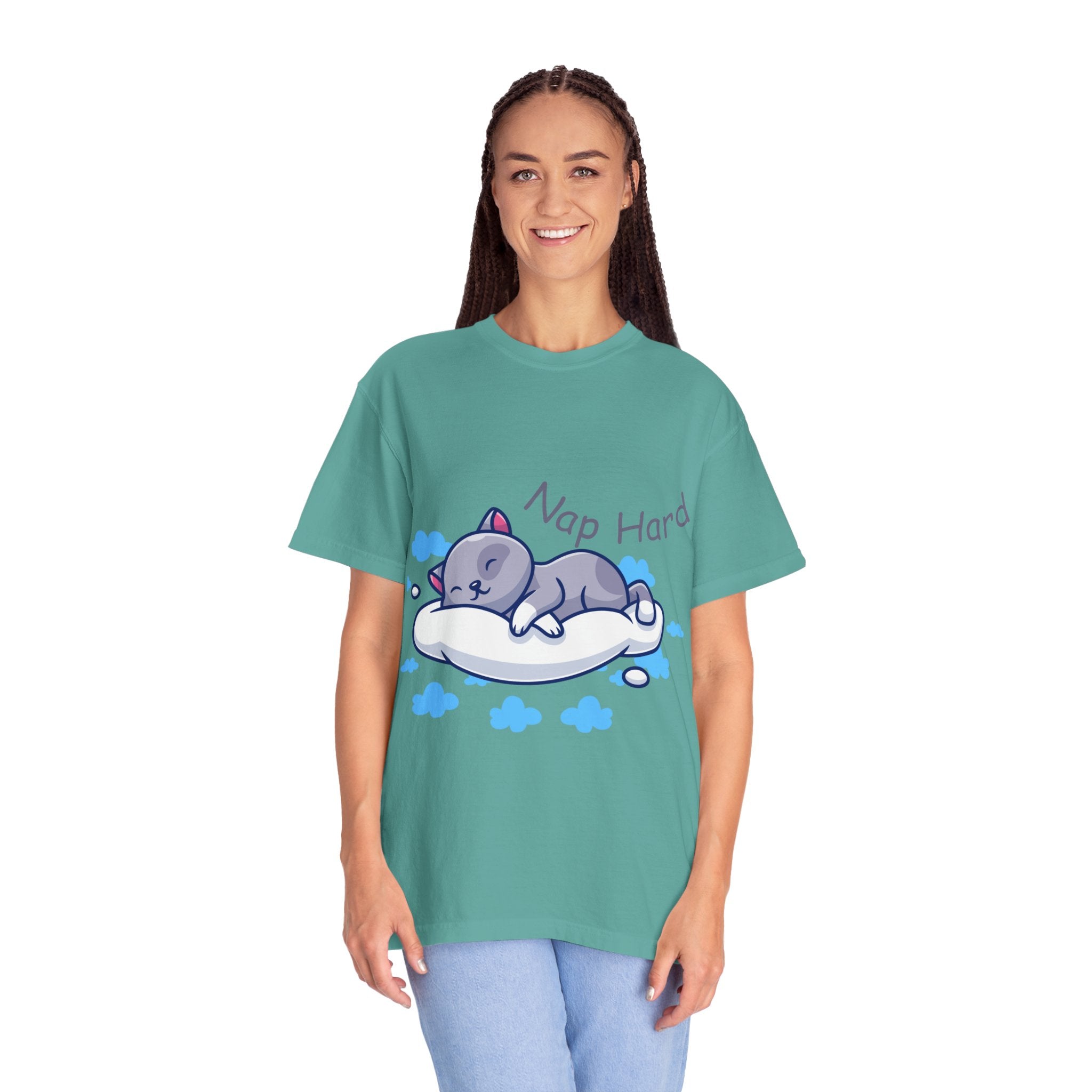 Cozy Cat Nap Hard Unisex Garment-Dyed T-shirt, Cat Lover Gift, Cozy Casual Tee, Funny Nap Shirt, Perfect for Pet Owners, Lightweight Summer Top