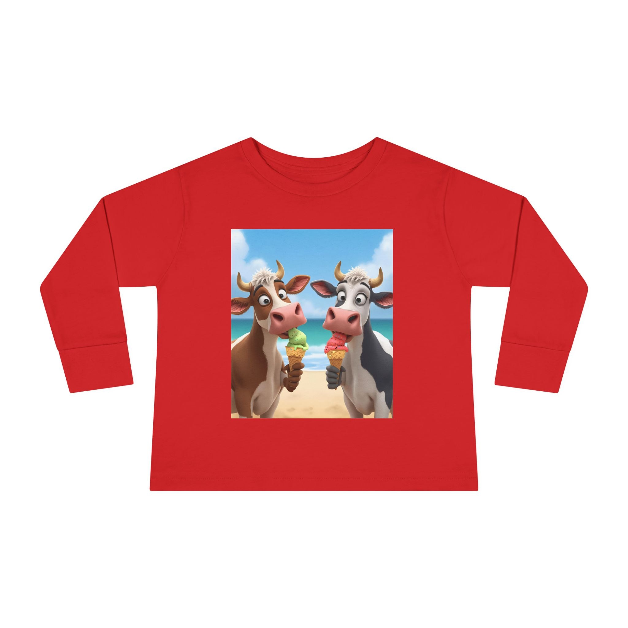 Beachy Cow Toddler Long Sleeve Tee, Cute Cows T-shirt, Kids Summer Tee, Farm Animal Shirt, Toddler Graphic Top, Fun Childrens Apparel