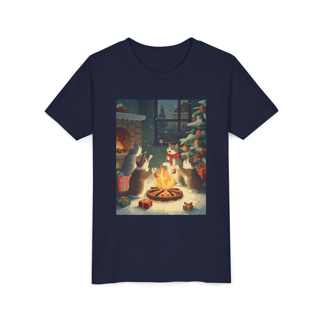 Cozy Christmas Youth Tee, Festive Graphic Short Sleeve Shirt, Holiday Charm for Kids, Cute Gift for Thanksgiving, Winter Gatherings