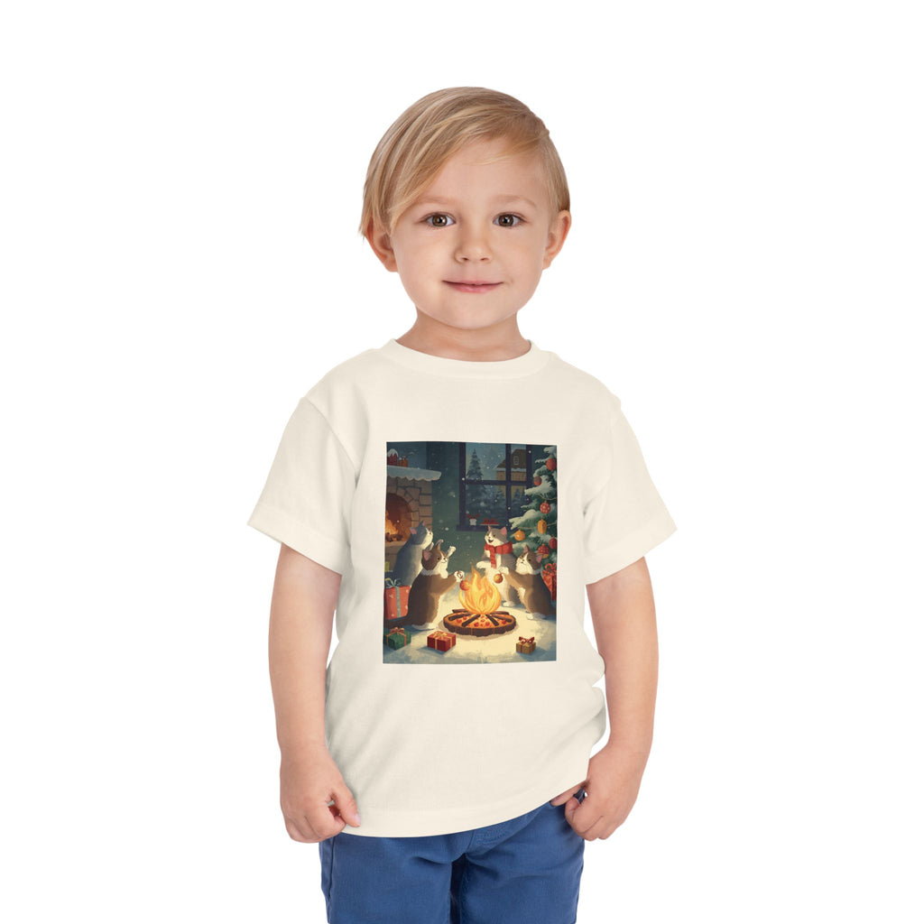 Cute Cat Christmas Festive Toddler Short Sleeve Tee