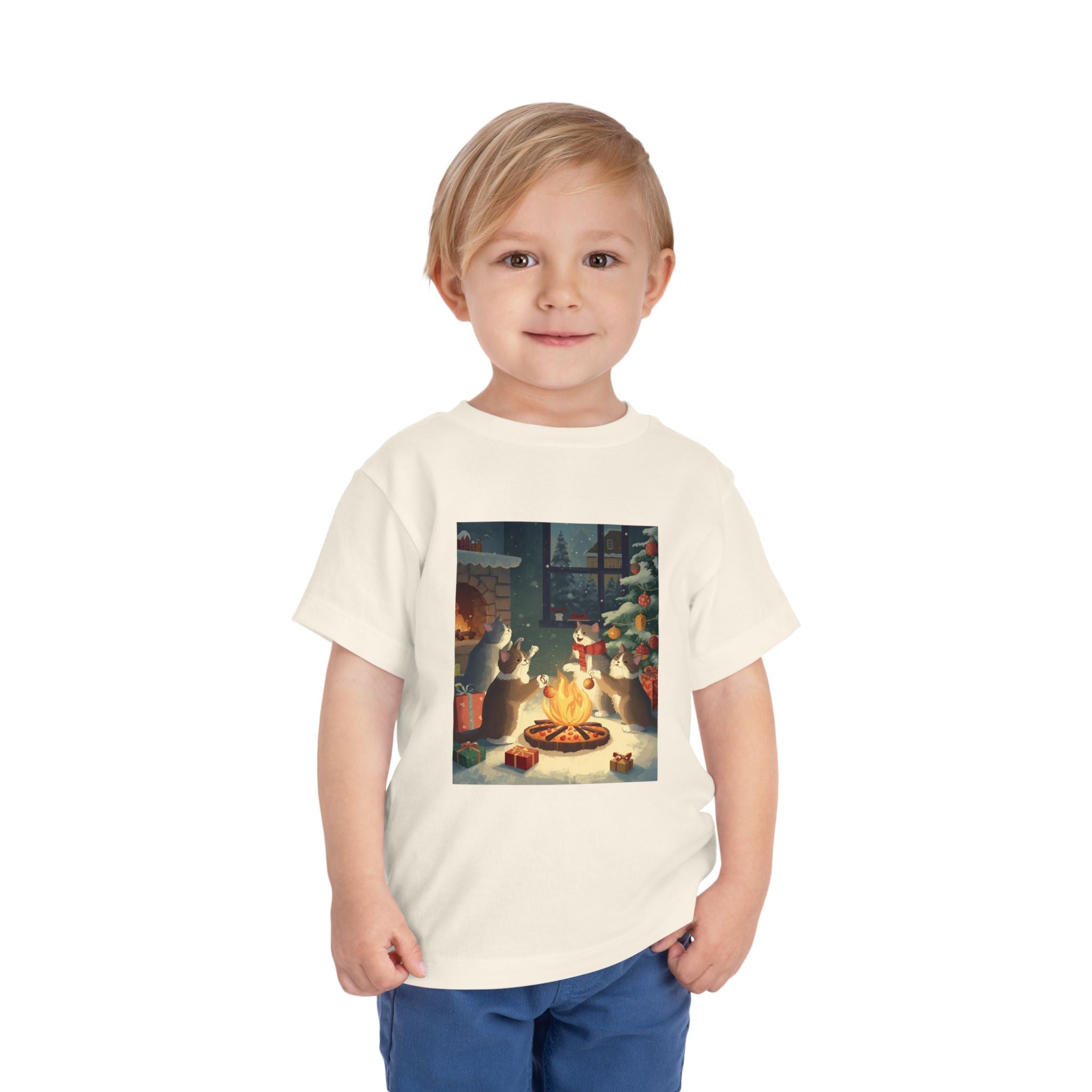 Cute Cat Christmas Festive Toddler Short Sleeve Tee