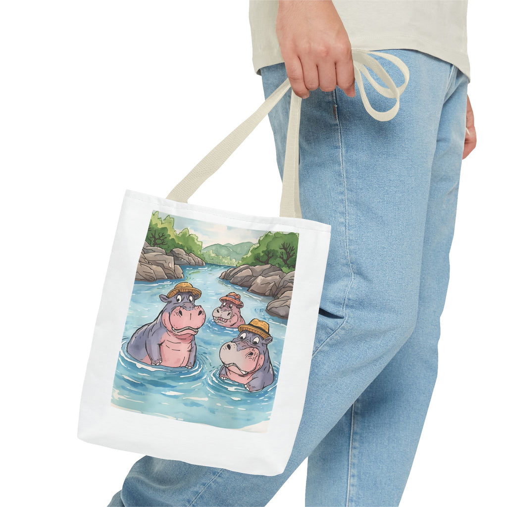 Playful Hippo Tote Bag, Fun Watercolor Tote, Animal Lover Gift, Eco-Friendly Shopping Bag, Cute Beach Bag, Summer Accessories